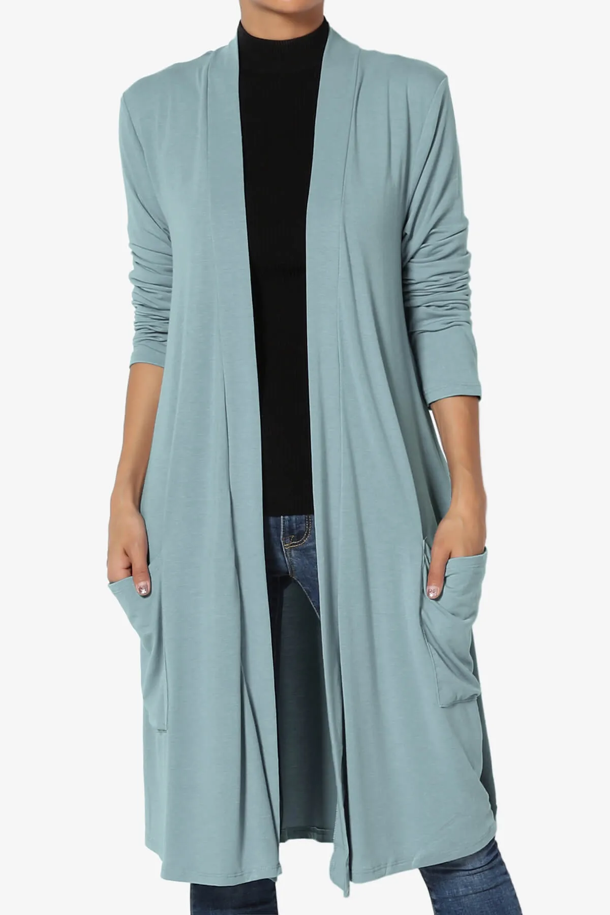 Daday Pocket Jersey Knee Length Cardigan PLUS