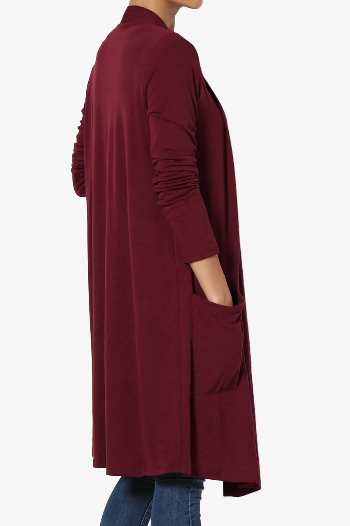 Daday Pocket Jersey Knee Length Cardigan PLUS