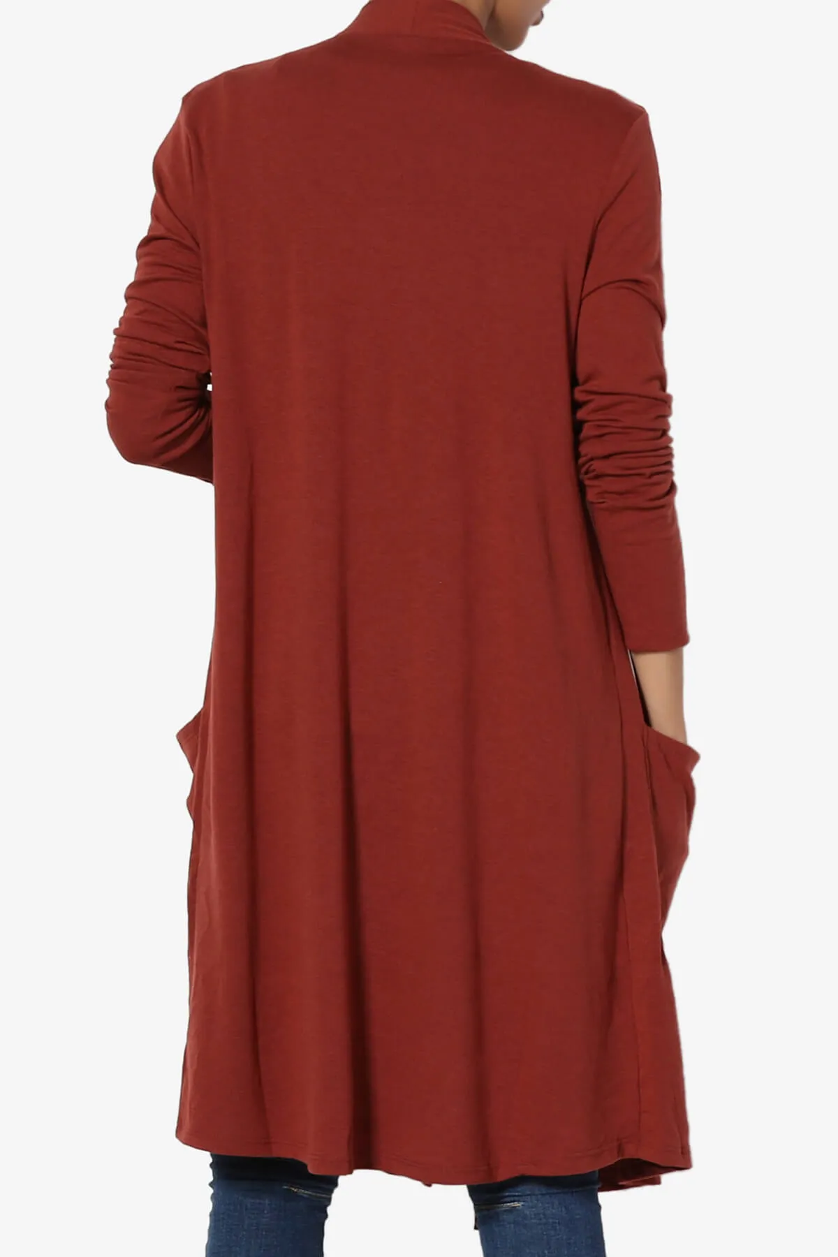 Daday Pocket Jersey Knee Length Cardigan PLUS