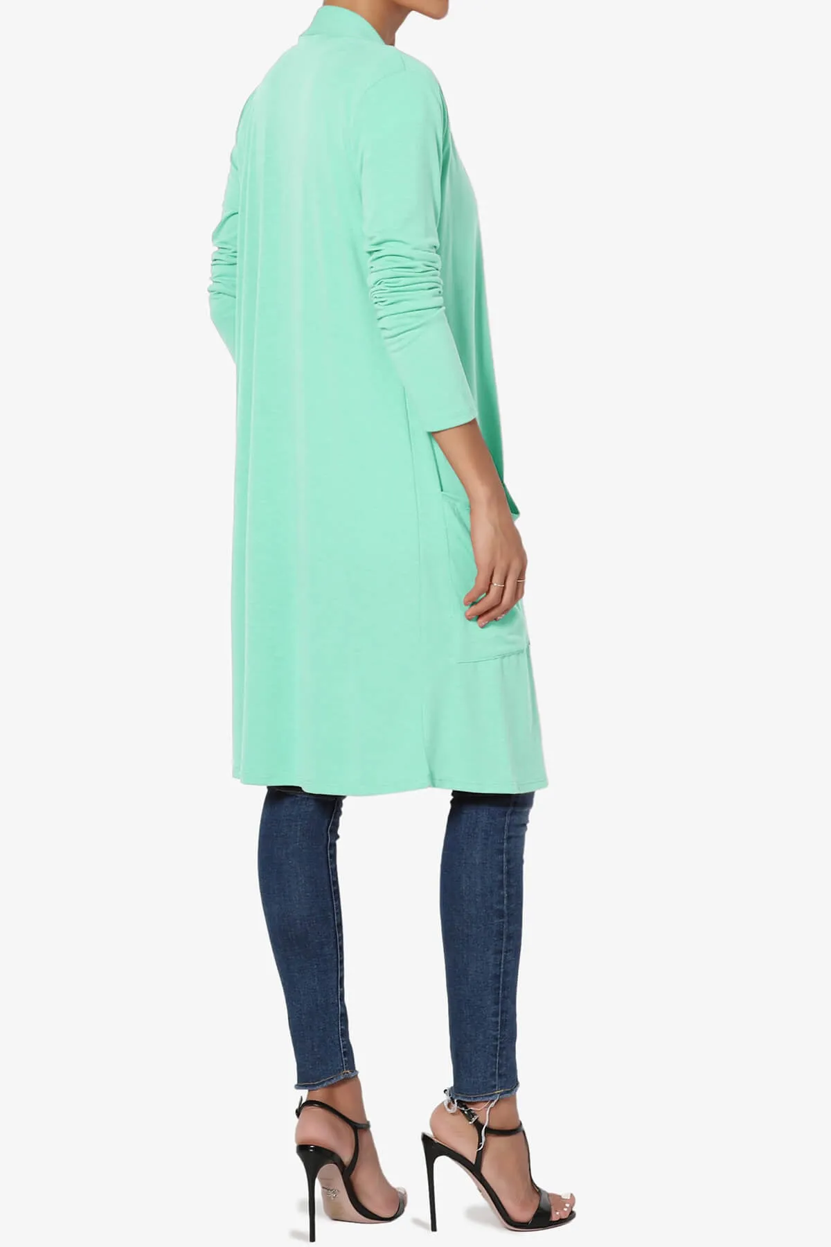 Daday Pocket Jersey Knee Length Cardigan PLUS