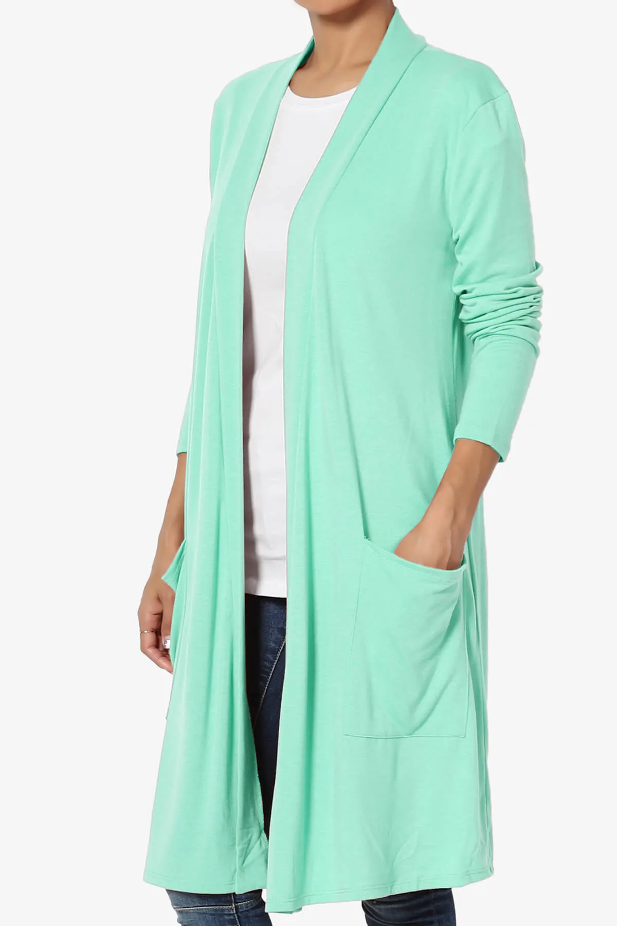 Daday Pocket Jersey Knee Length Cardigan PLUS