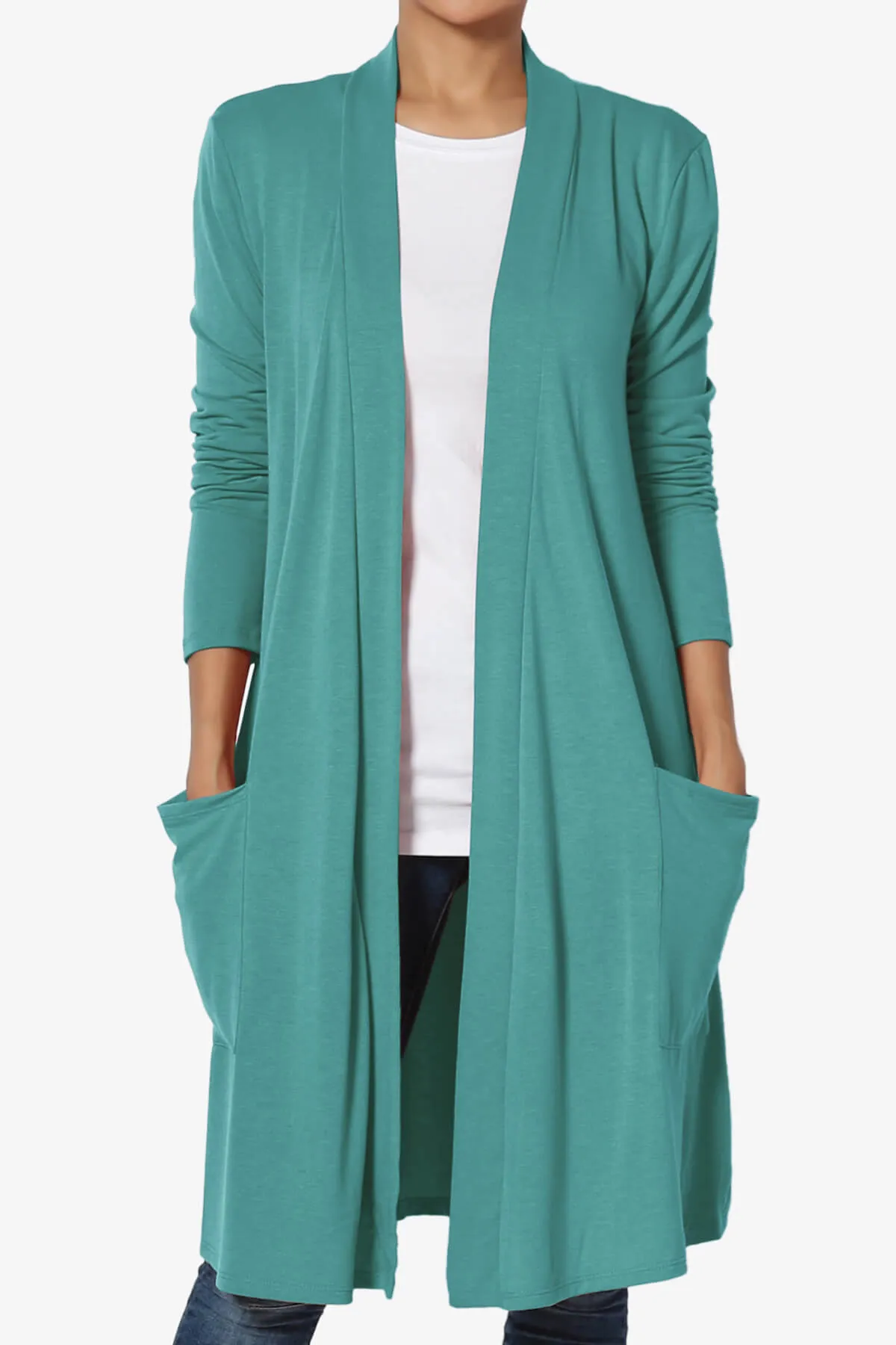 Daday Pocket Jersey Knee Length Cardigan PLUS