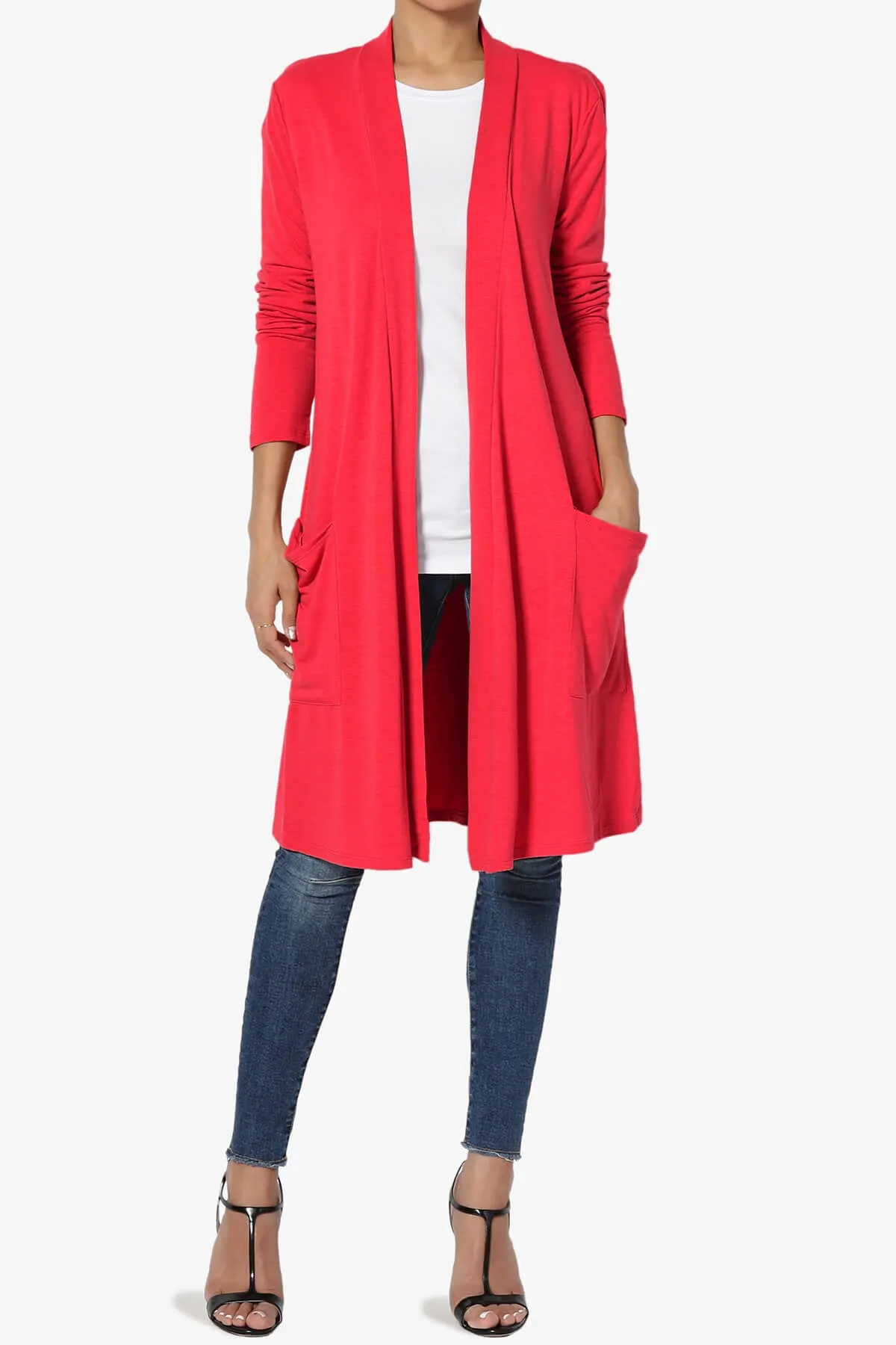 Daday Pocket Jersey Knee Length Cardigan PLUS