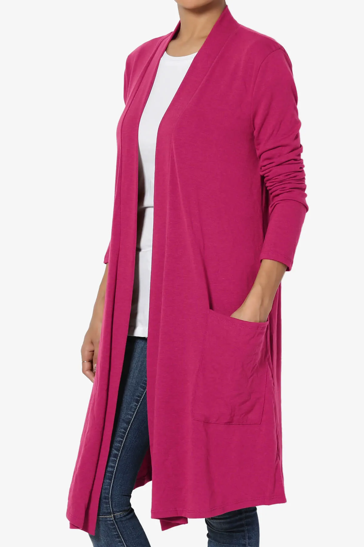 Daday Pocket Jersey Knee Length Cardigan PLUS