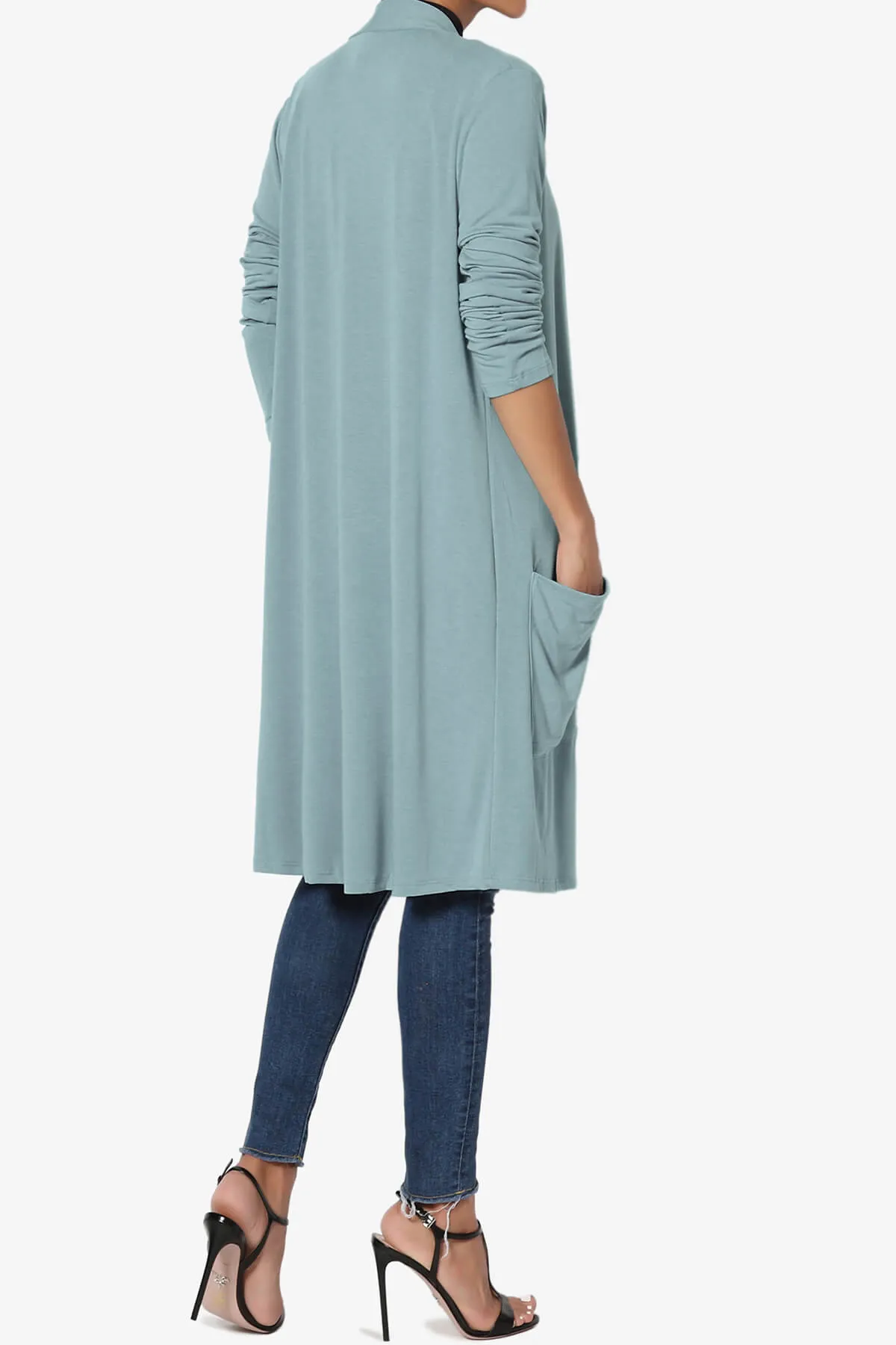 Daday Pocket Jersey Knee Length Cardigan PLUS