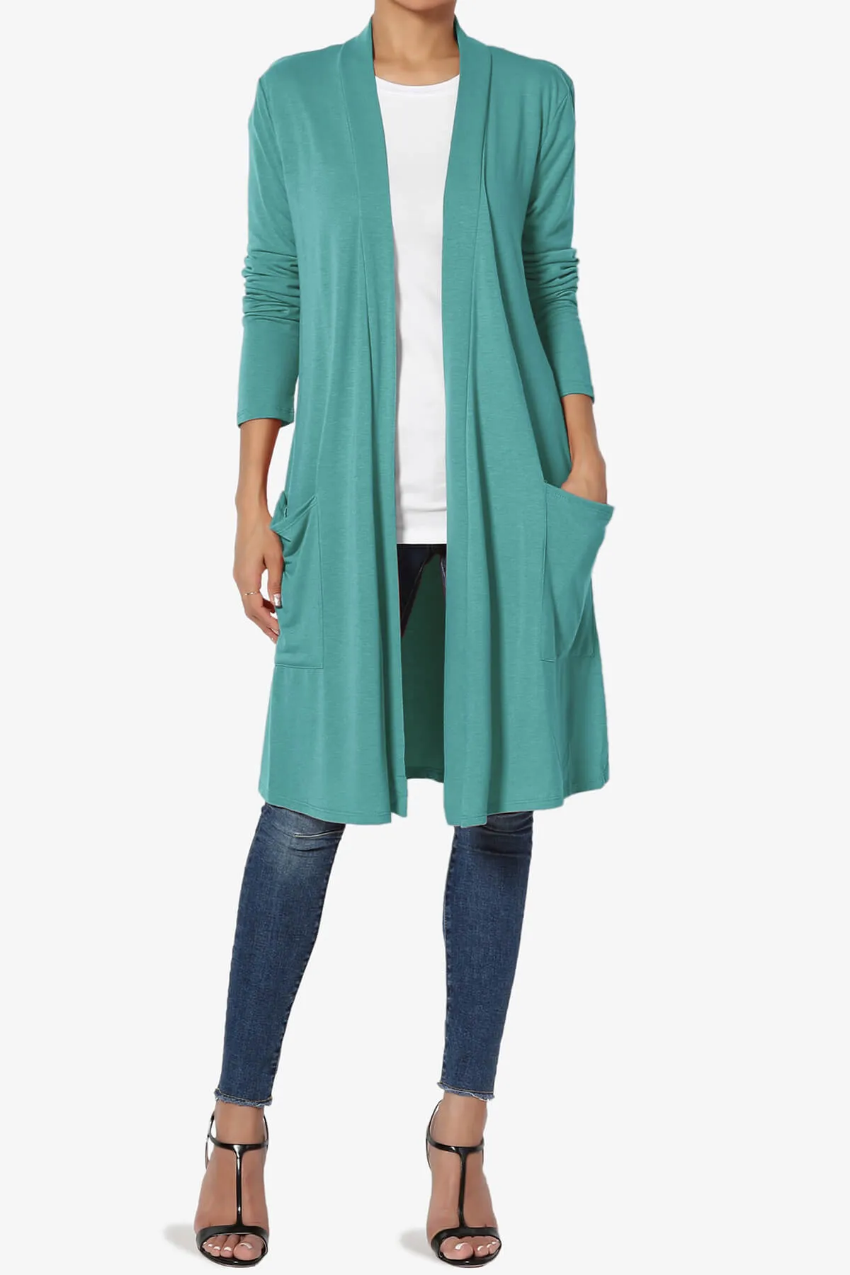 Daday Pocket Jersey Knee Length Cardigan PLUS