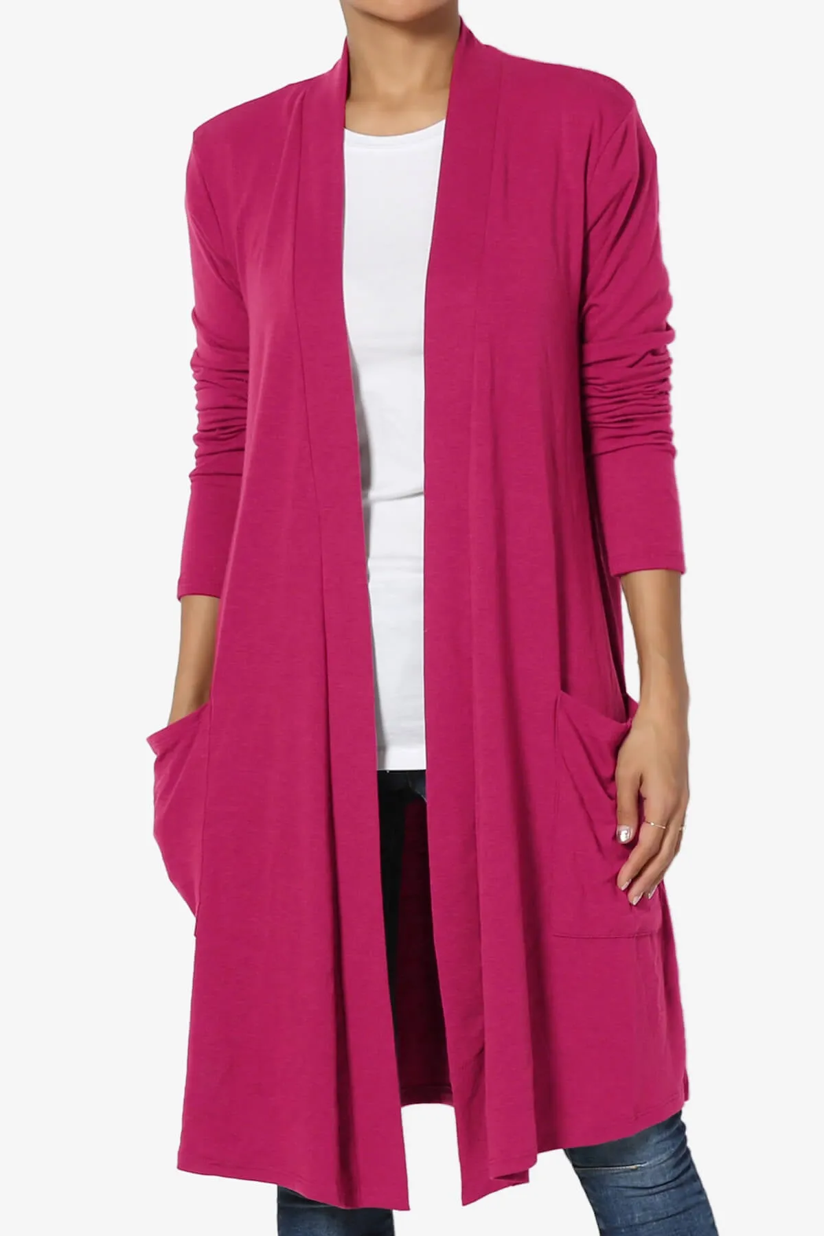 Daday Pocket Jersey Knee Length Cardigan PLUS