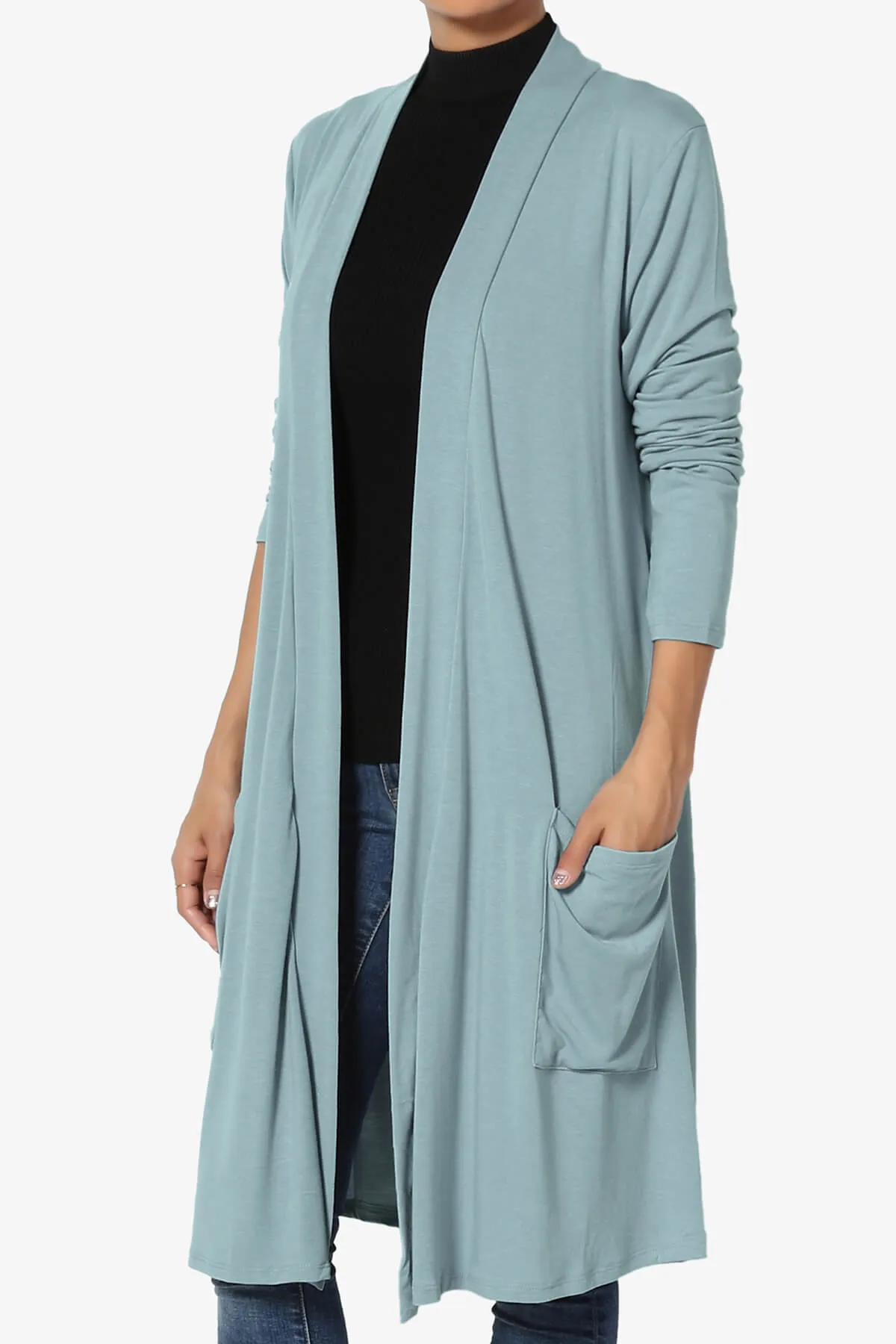 Daday Pocket Jersey Knee Length Cardigan PLUS