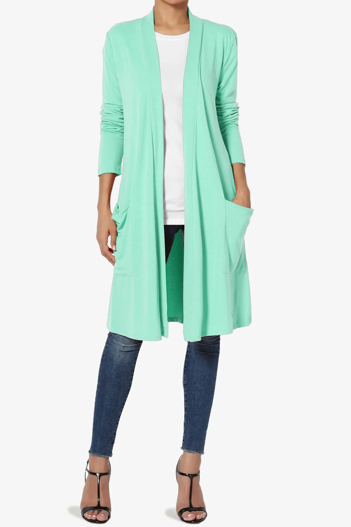 Daday Pocket Jersey Knee Length Cardigan PLUS