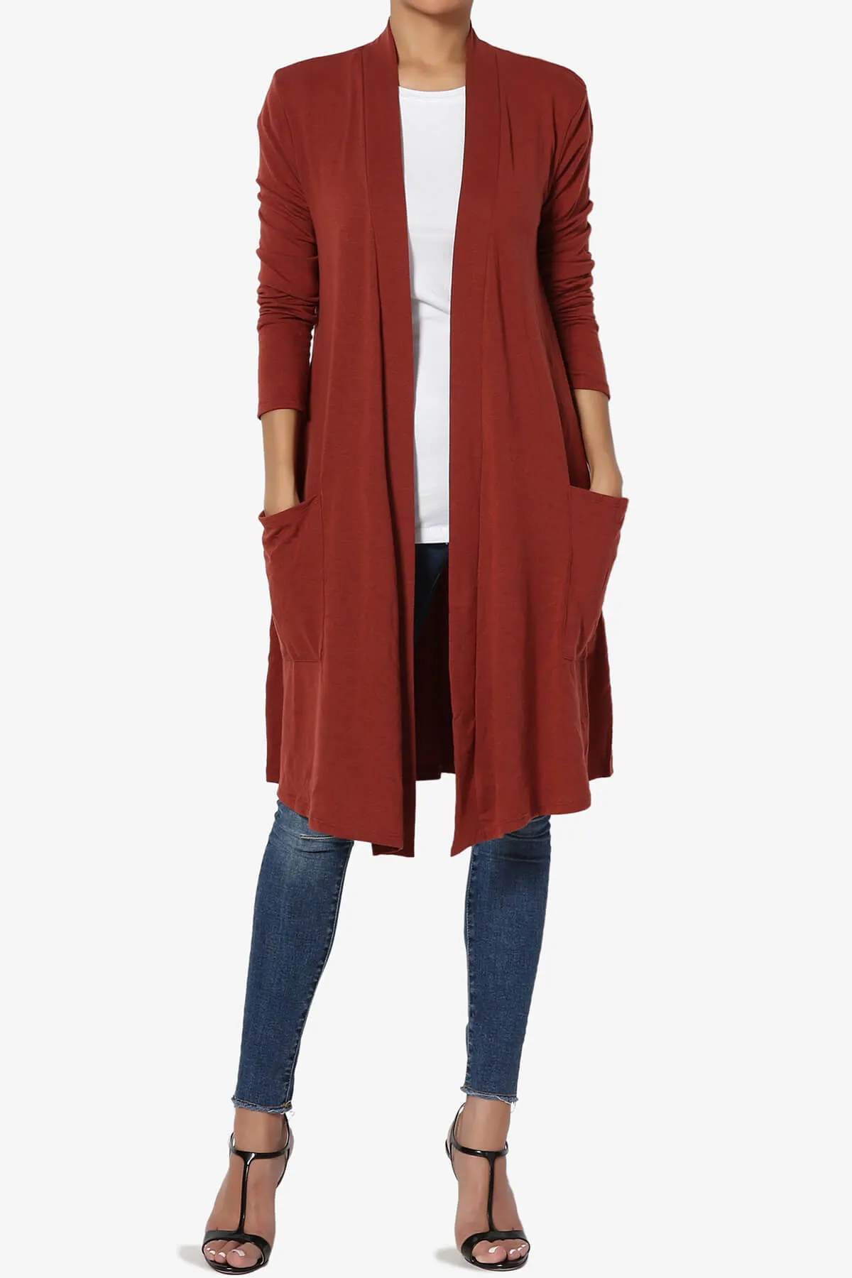 Daday Pocket Jersey Knee Length Cardigan PLUS