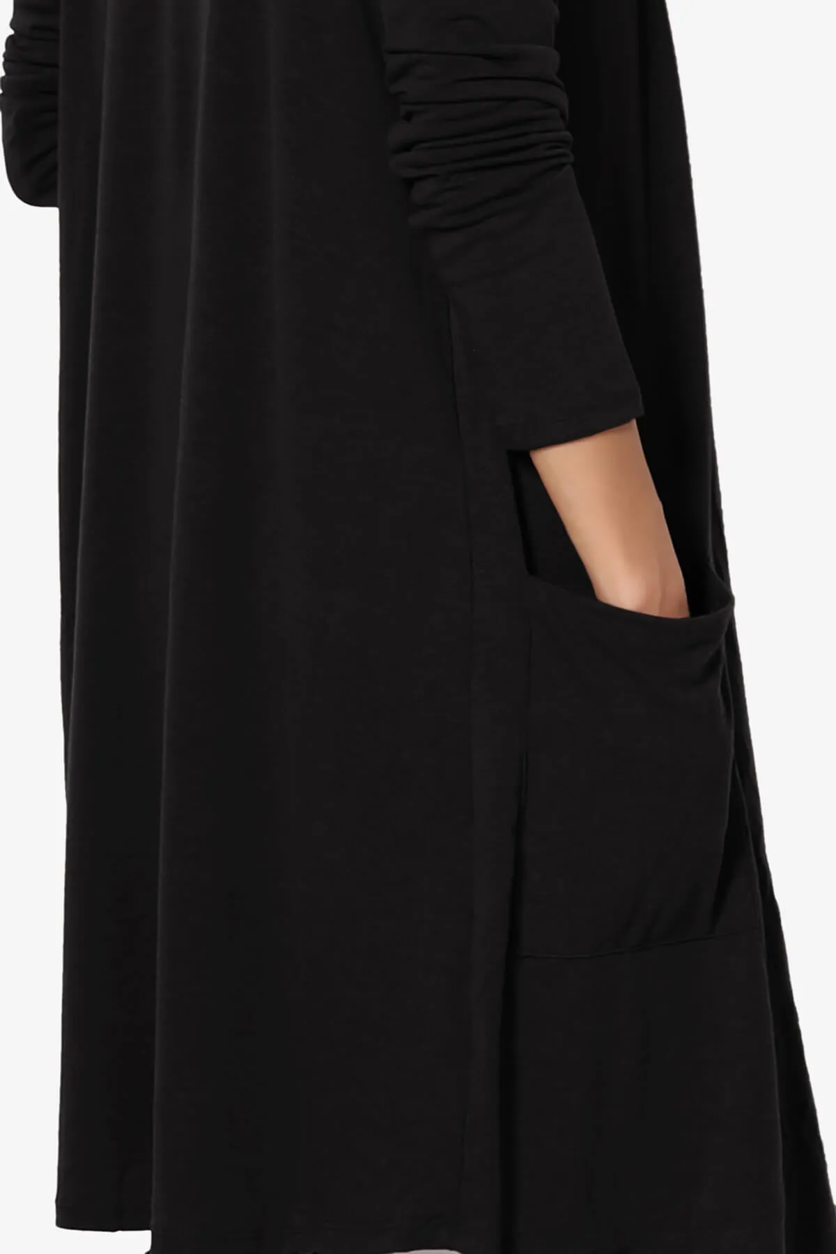 Daday Pocket Jersey Knee Length Cardigan PLUS