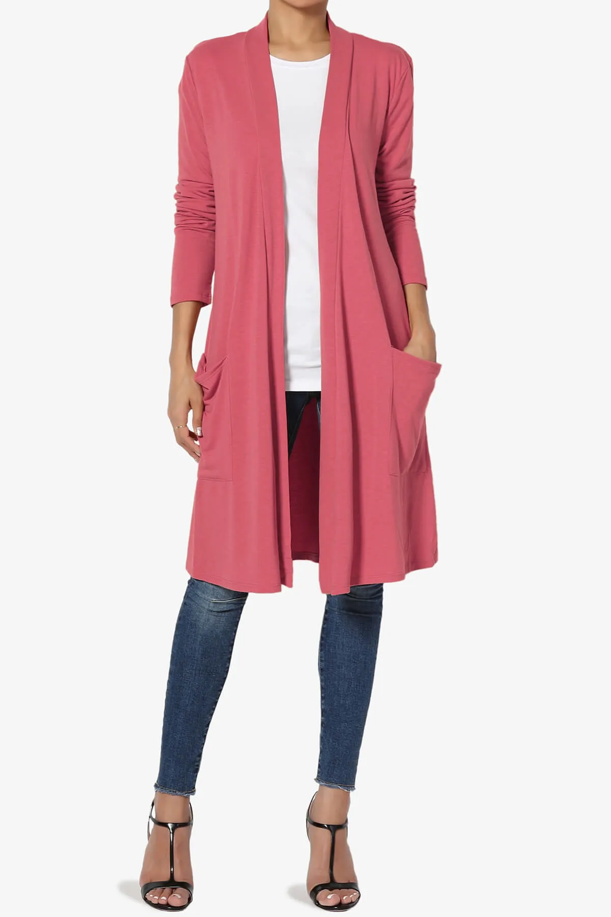 Daday Pocket Jersey Knee Length Cardigan PLUS