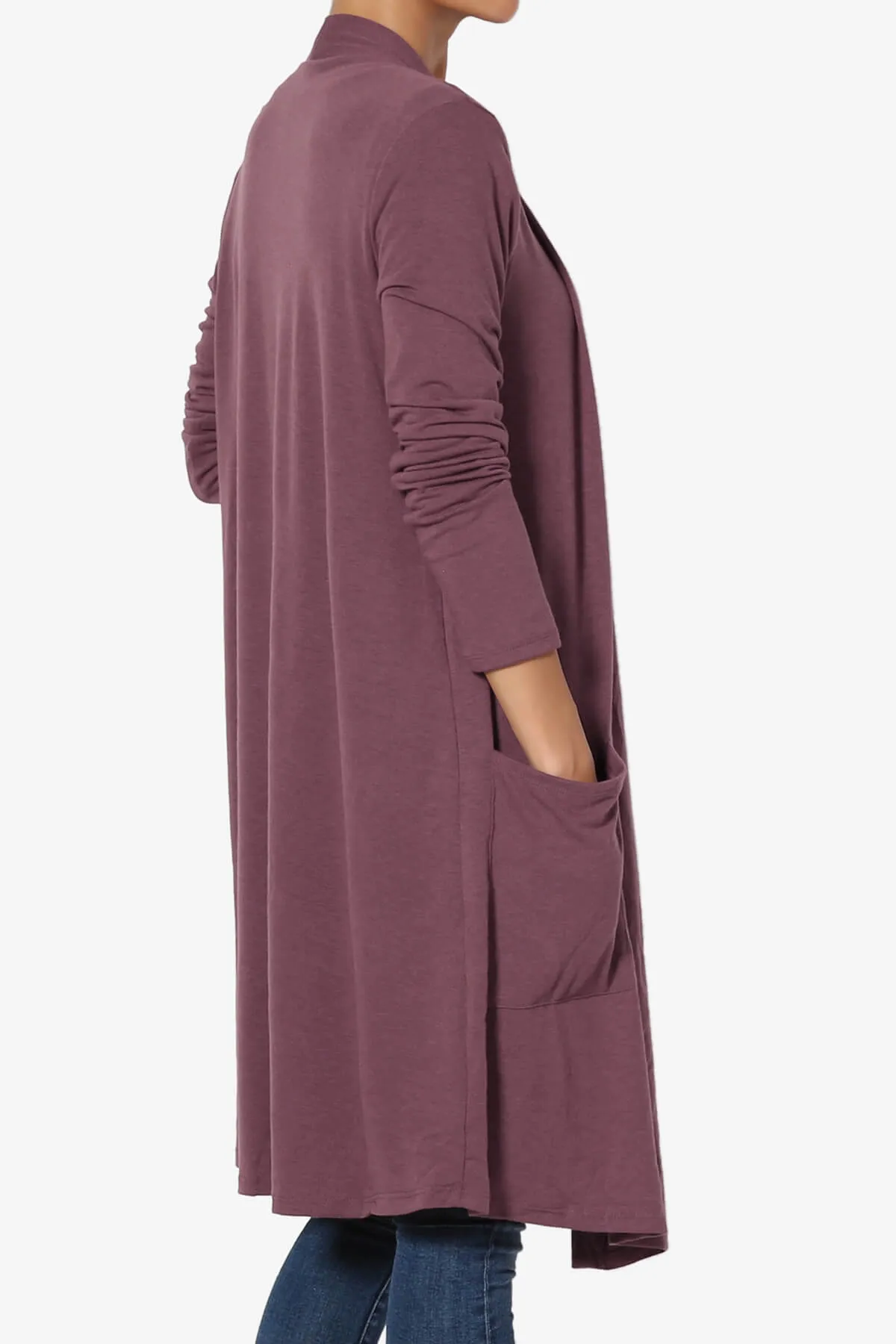 Daday Pocket Jersey Knee Length Cardigan PLUS