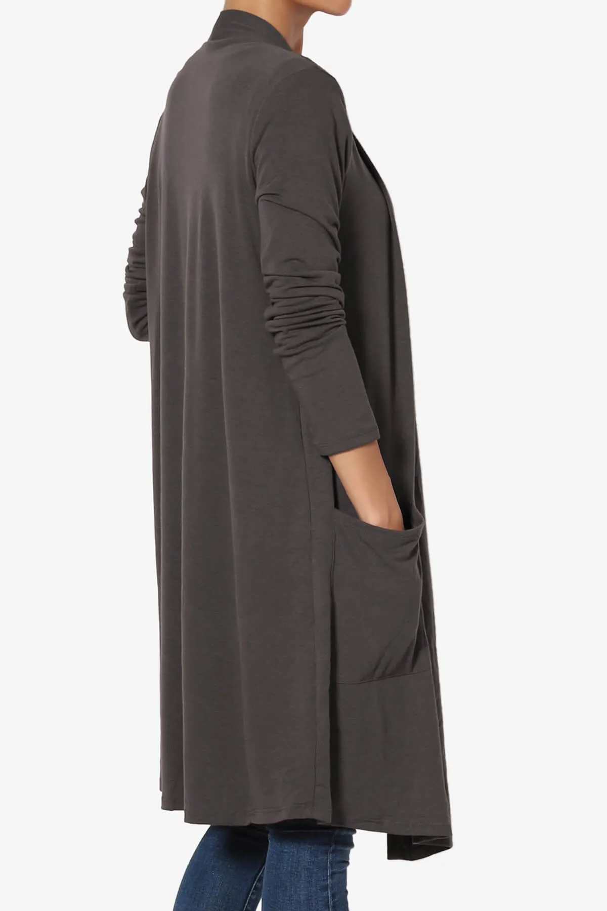 Daday Pocket Jersey Knee Length Cardigan PLUS