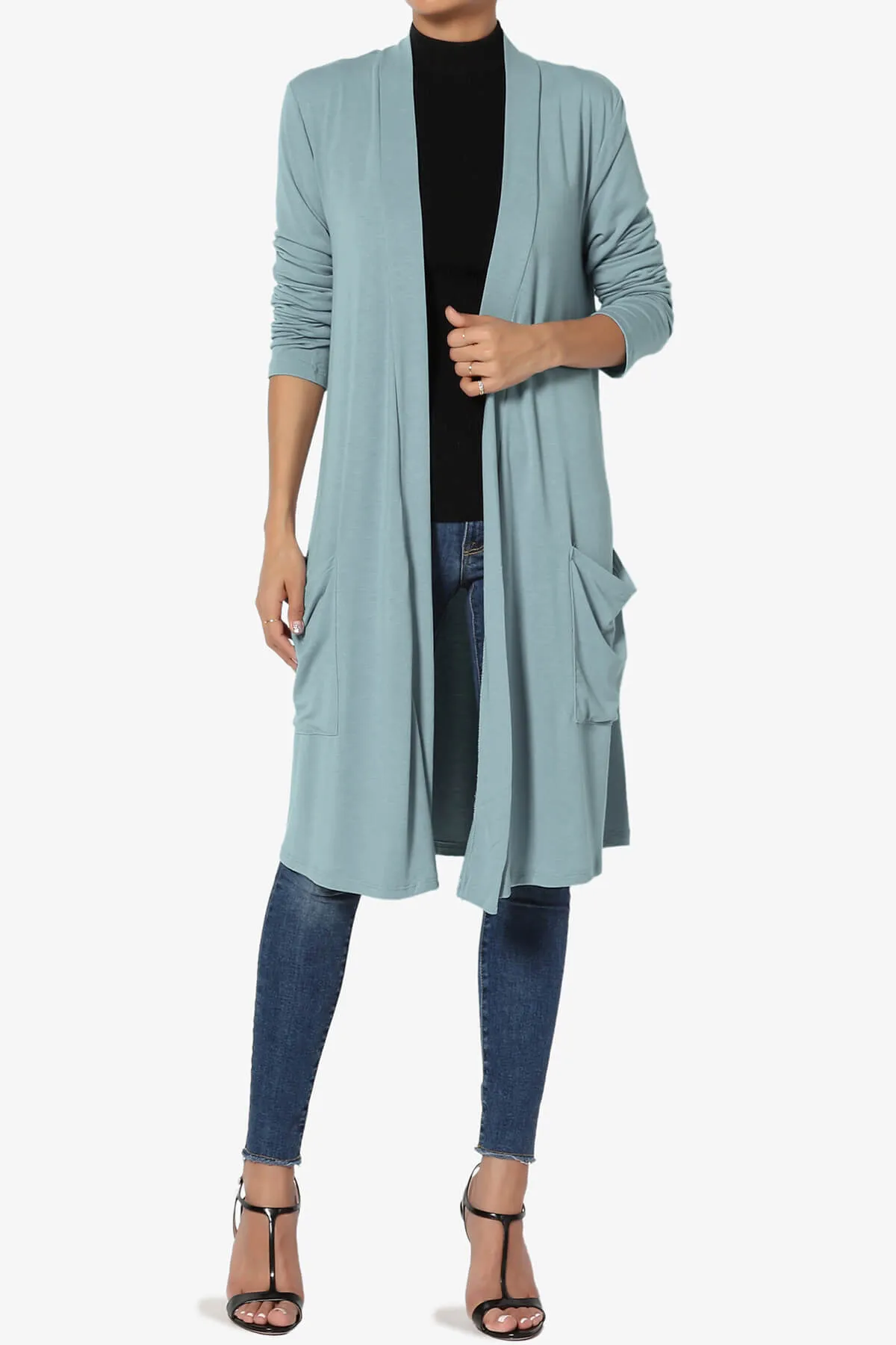 Daday Pocket Jersey Knee Length Cardigan PLUS