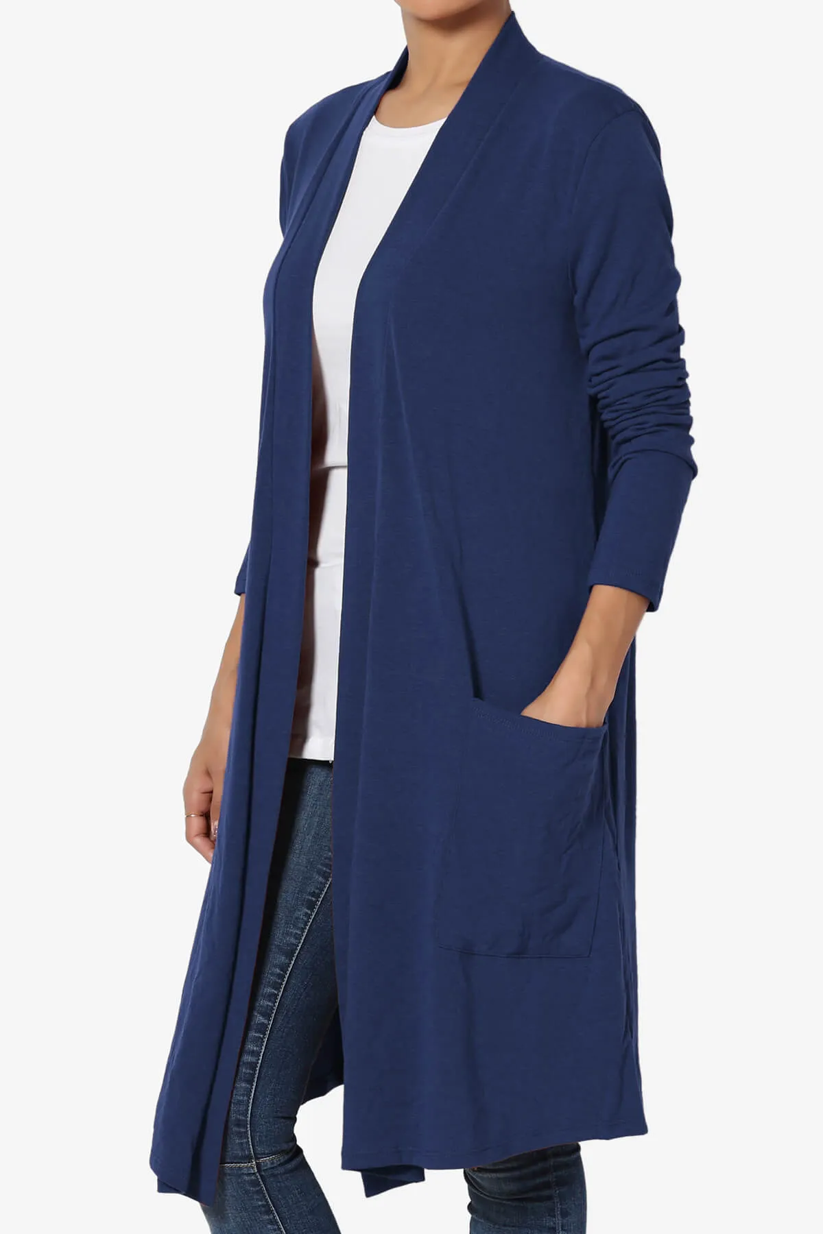 Daday Pocket Jersey Knee Length Cardigan PLUS