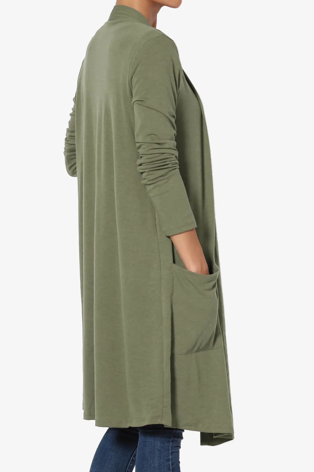 Daday Pocket Jersey Knee Length Cardigan PLUS