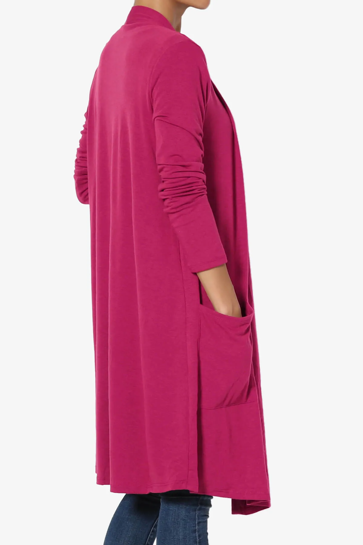 Daday Pocket Jersey Knee Length Cardigan PLUS