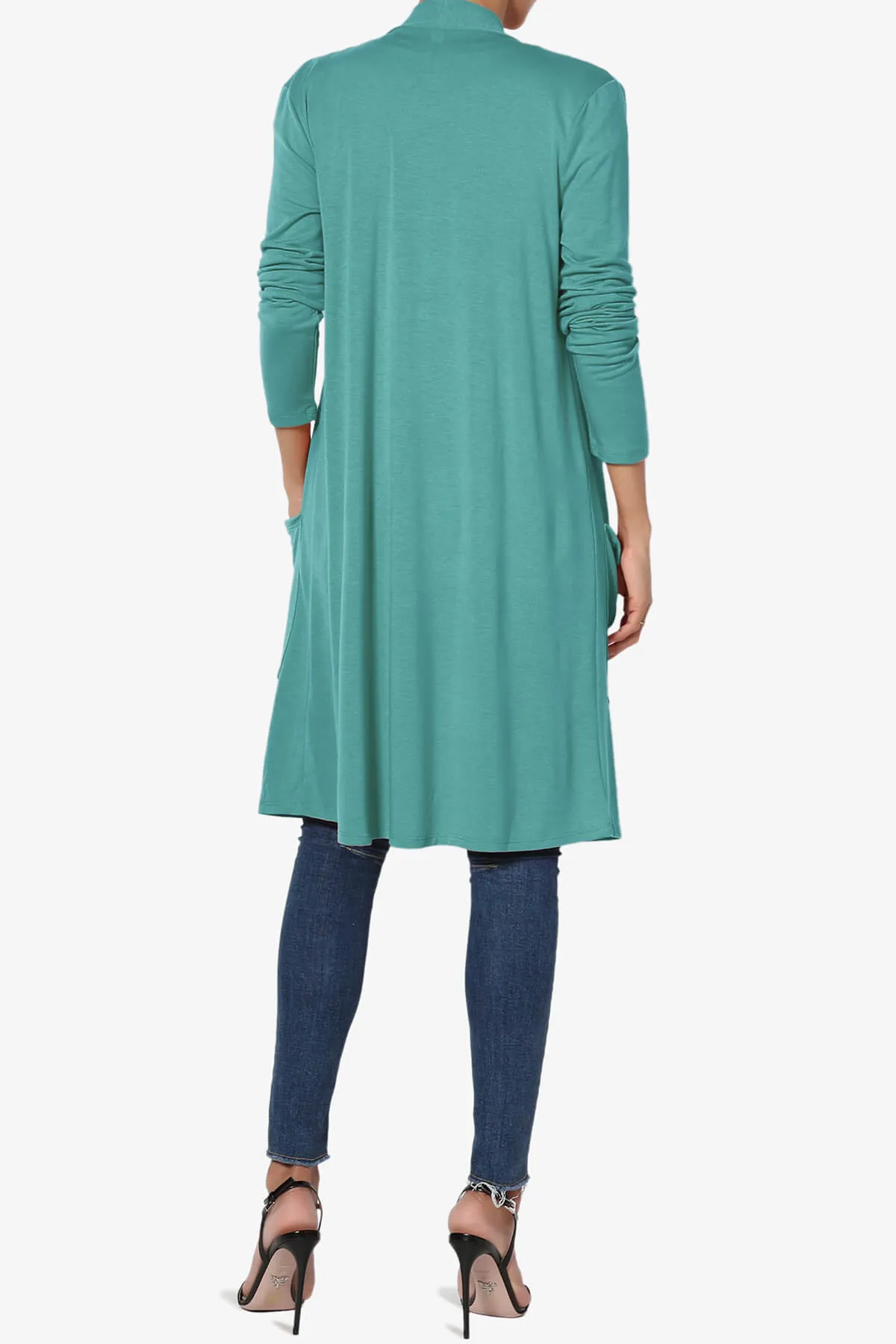 Daday Pocket Jersey Knee Length Cardigan PLUS
