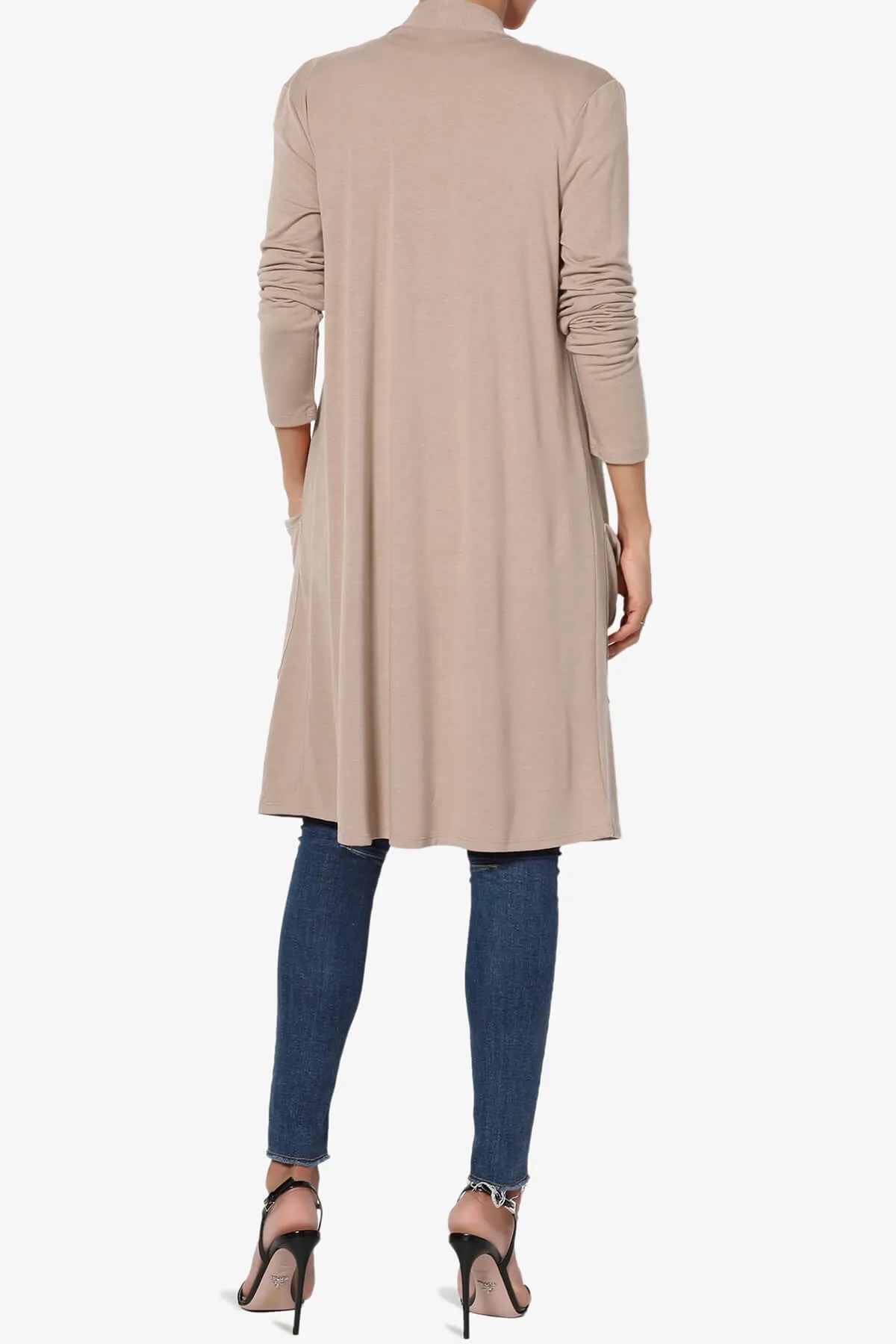 Daday Pocket Jersey Knee Length Cardigan PLUS