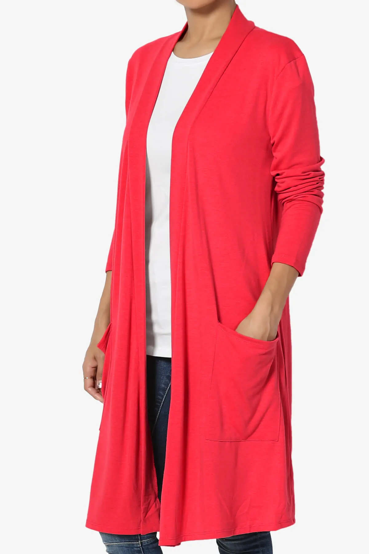 Daday Pocket Jersey Knee Length Cardigan PLUS