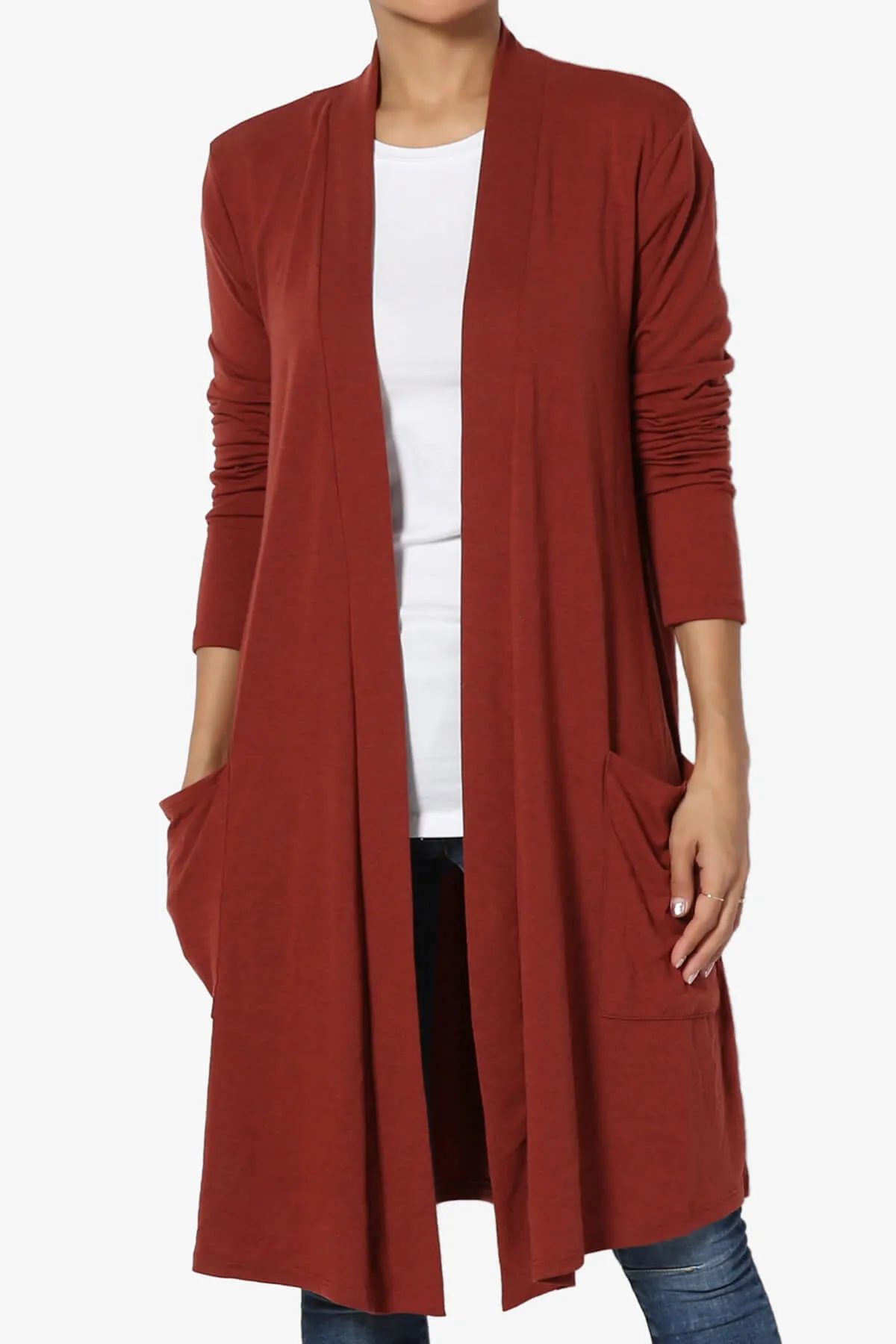 Daday Pocket Jersey Knee Length Cardigan PLUS