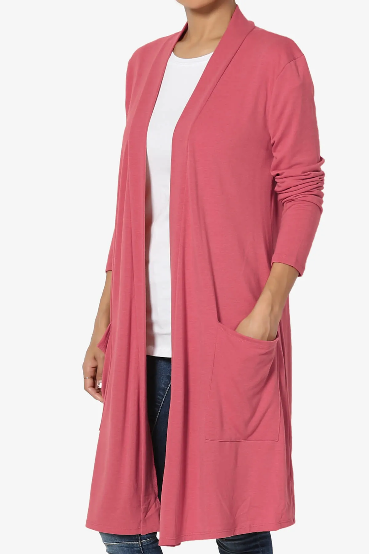 Daday Pocket Jersey Knee Length Cardigan PLUS