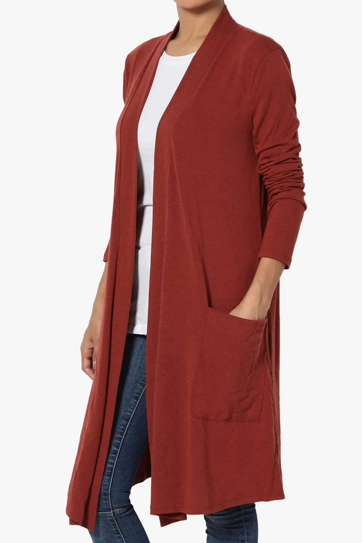 Daday Pocket Jersey Knee Length Cardigan PLUS