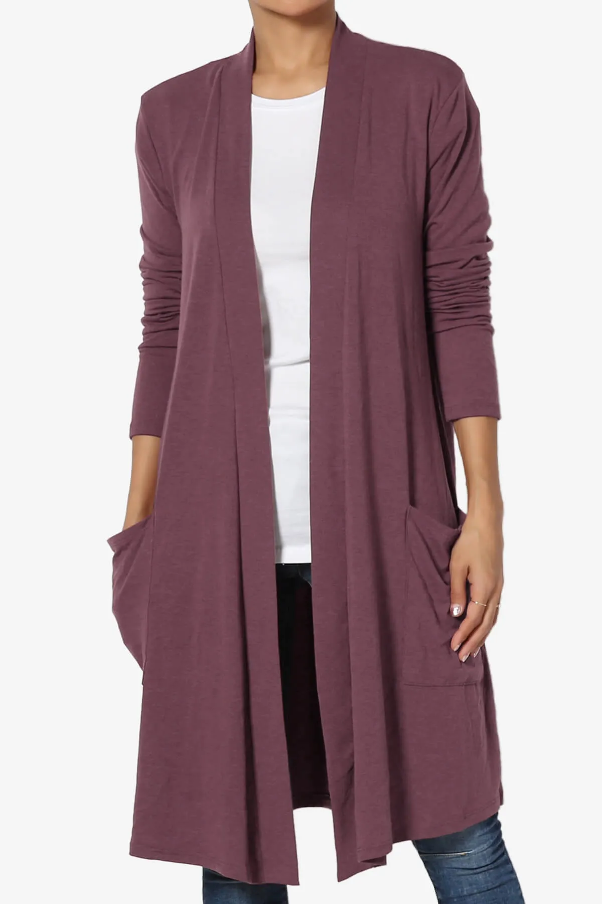 Daday Pocket Jersey Knee Length Cardigan PLUS