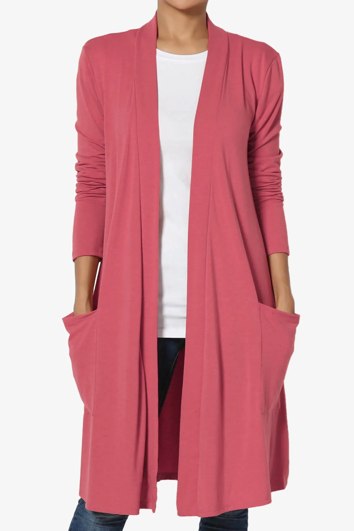 Daday Pocket Jersey Knee Length Cardigan PLUS