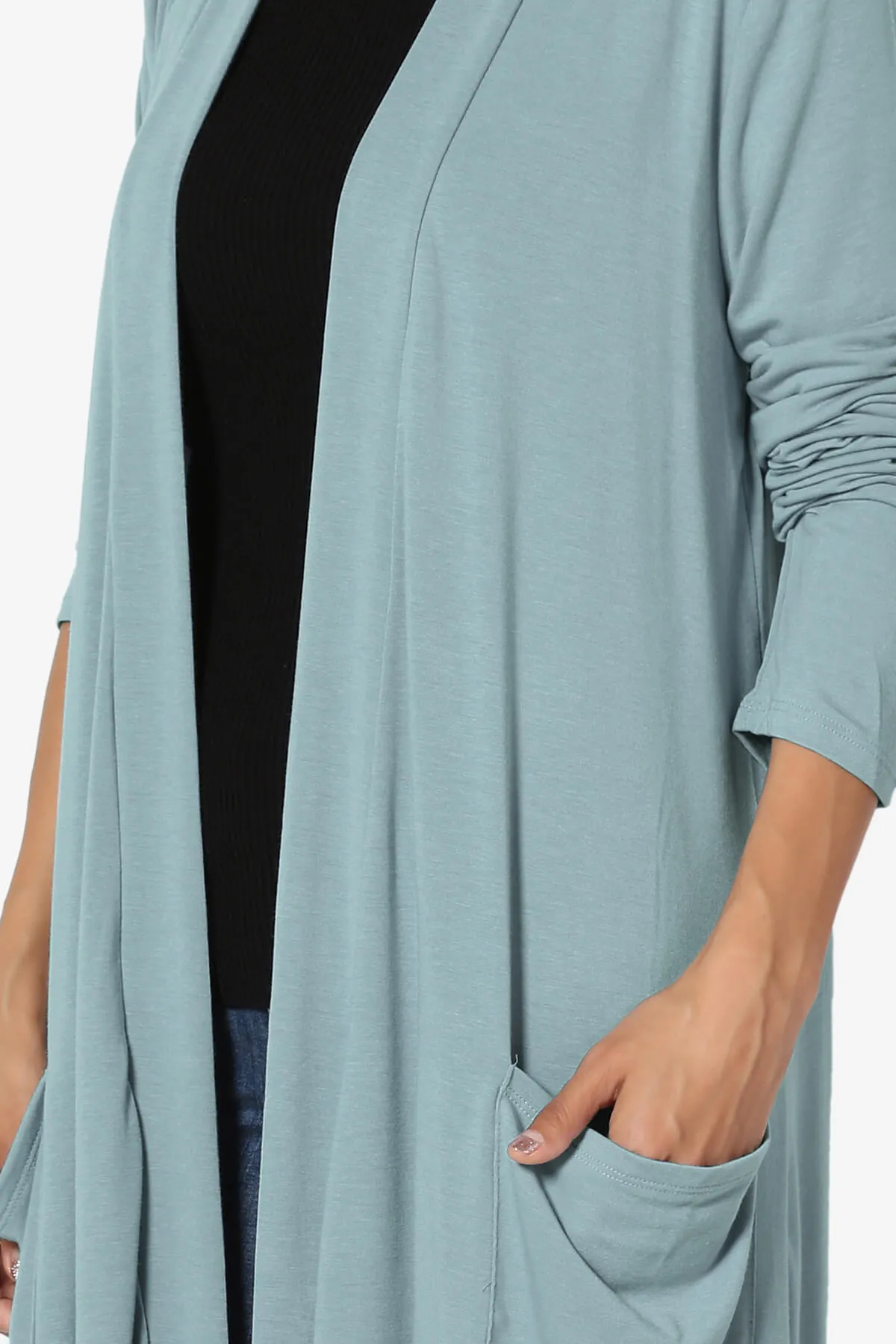 Daday Pocket Jersey Knee Length Cardigan PLUS