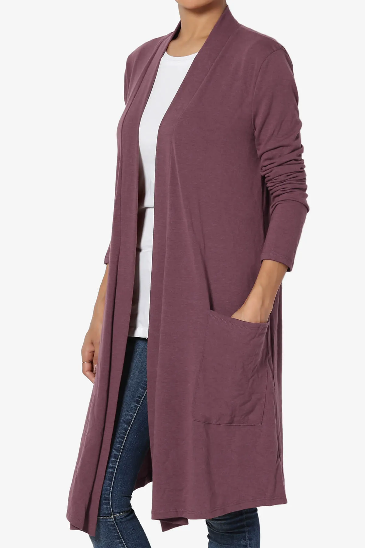 Daday Pocket Jersey Knee Length Cardigan PLUS