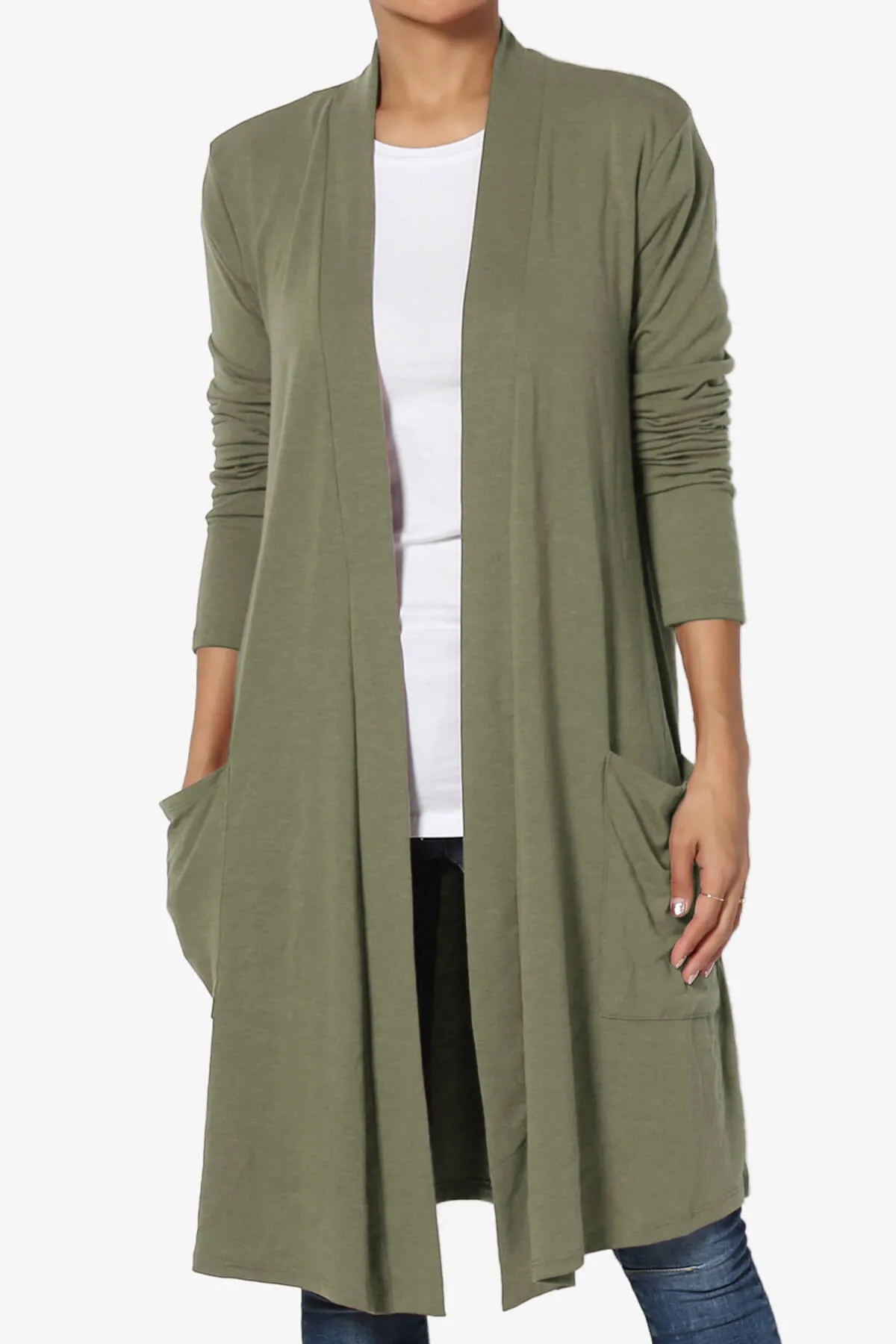 Daday Pocket Jersey Knee Length Cardigan PLUS