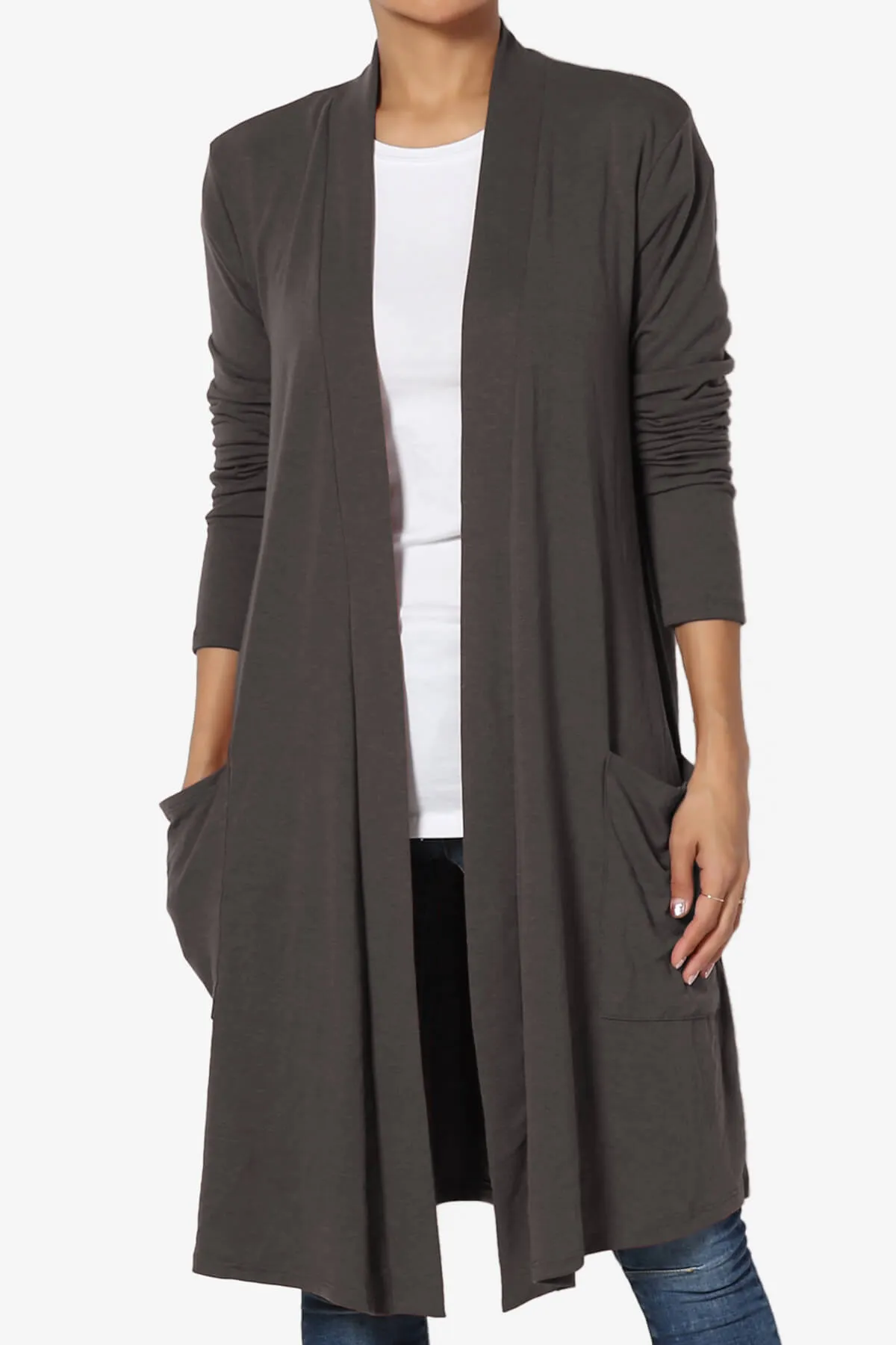Daday Pocket Jersey Knee Length Cardigan PLUS