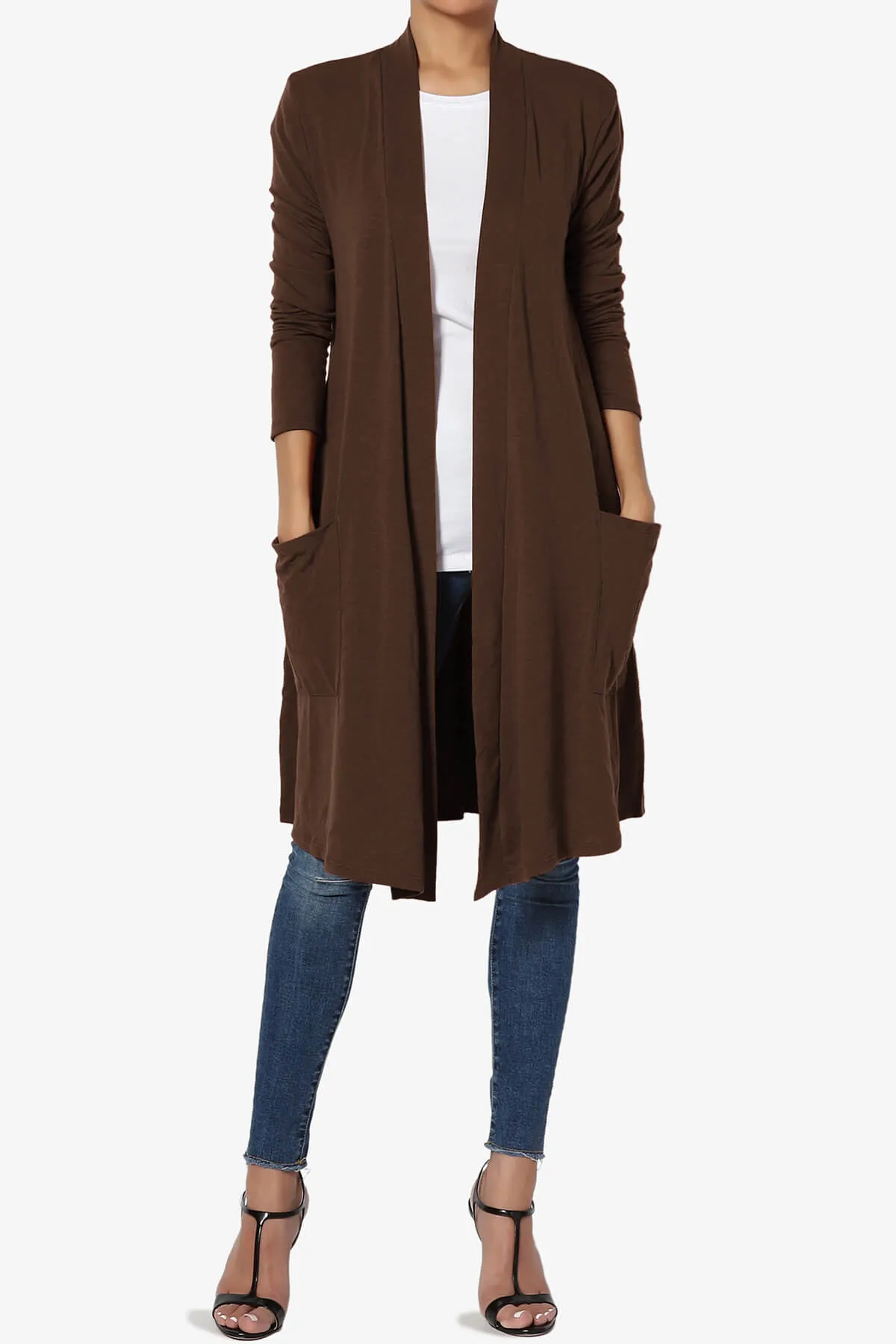 Daday Pocket Jersey Knee Length Cardigan PLUS