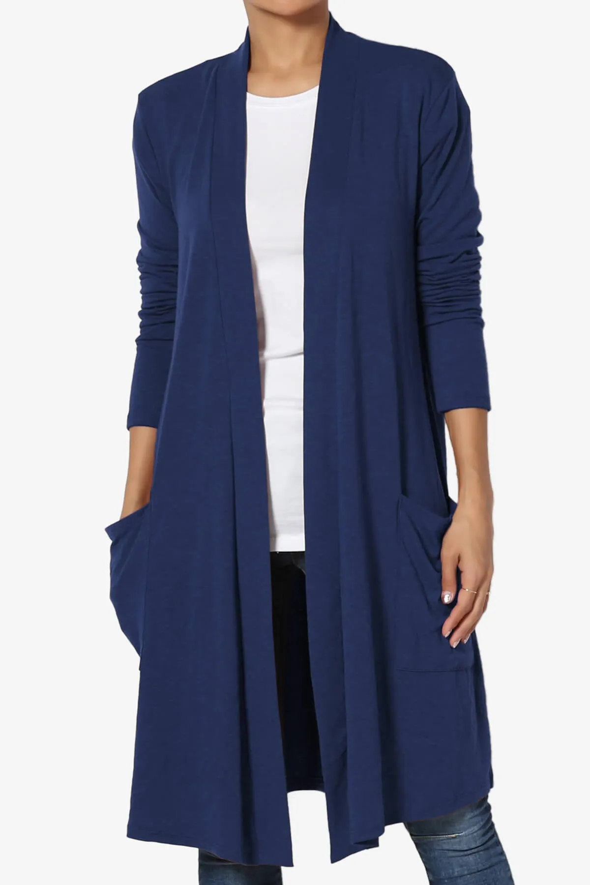 Daday Pocket Jersey Knee Length Cardigan PLUS