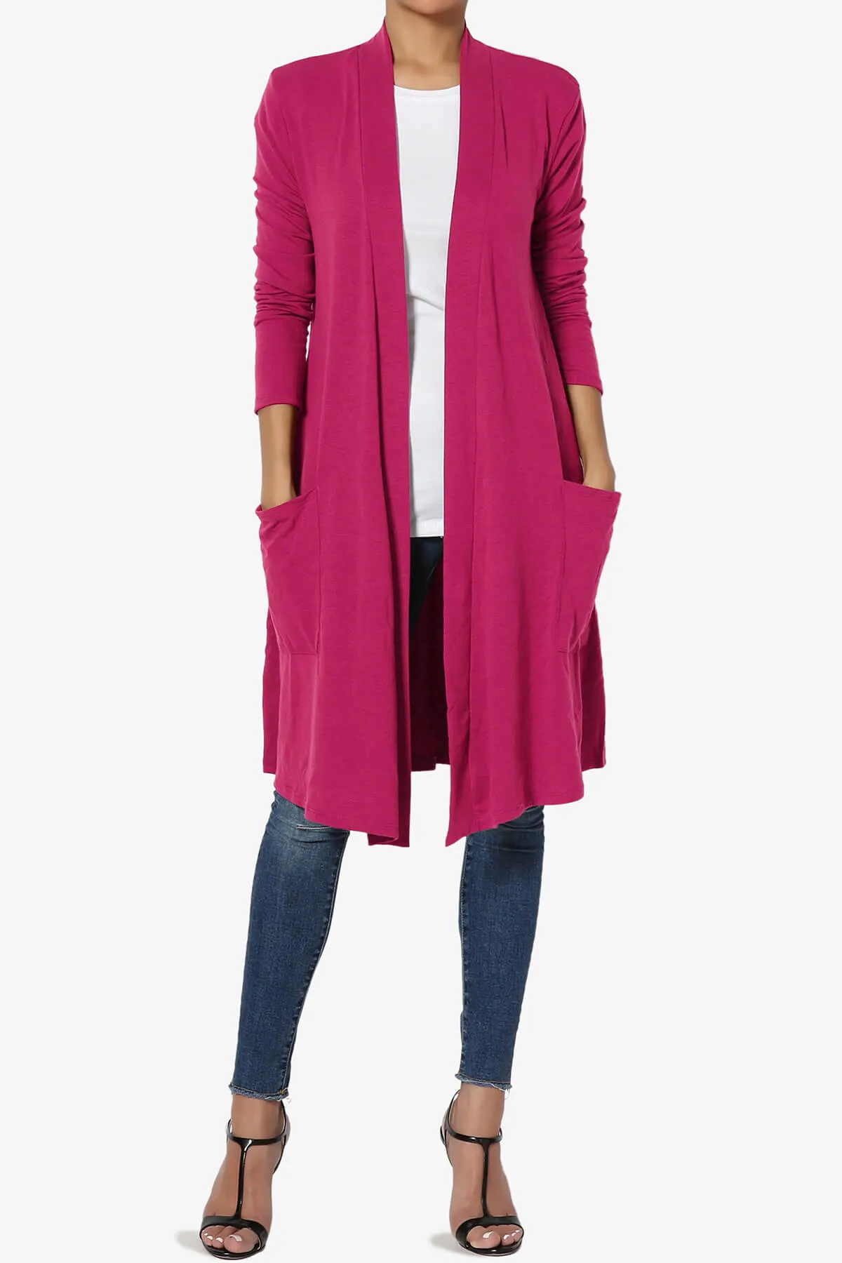 Daday Pocket Jersey Knee Length Cardigan PLUS