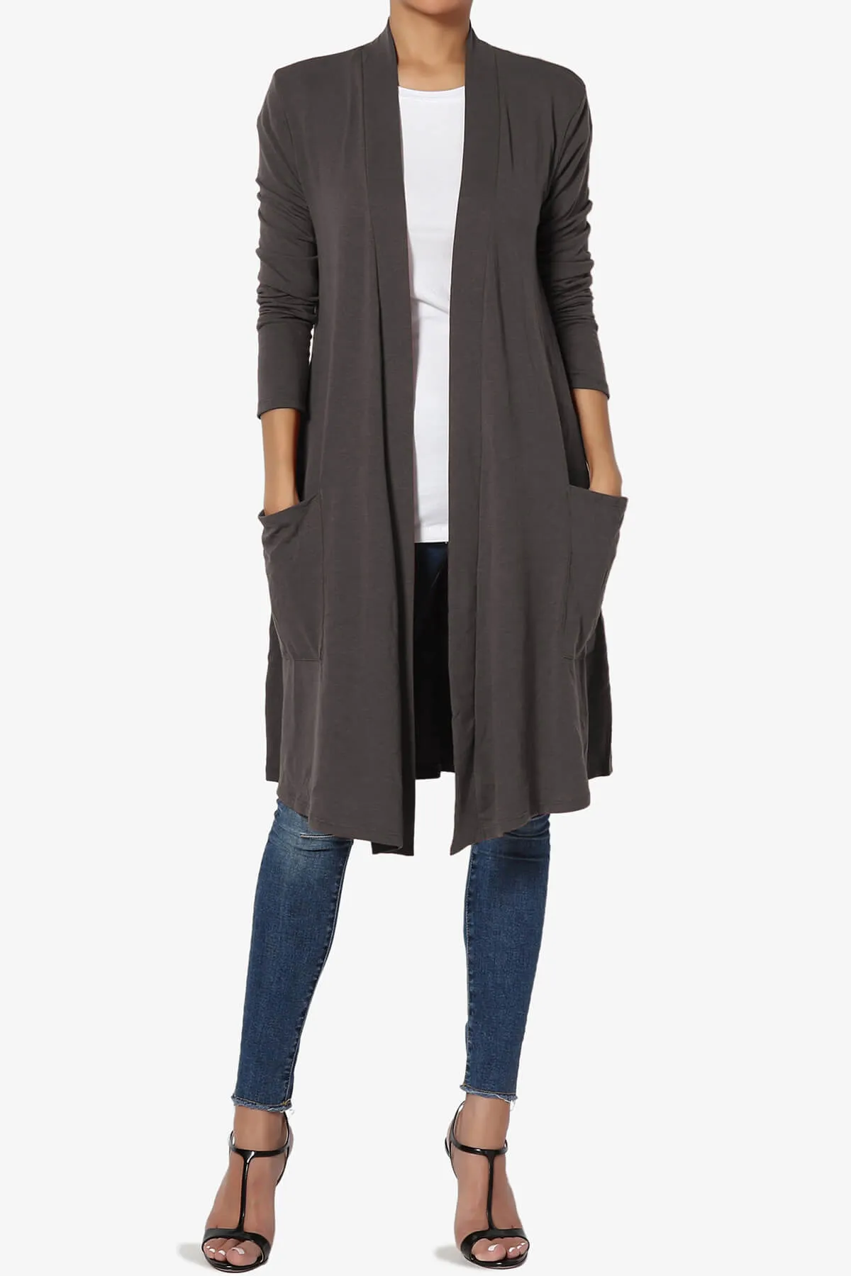 Daday Pocket Jersey Knee Length Cardigan PLUS