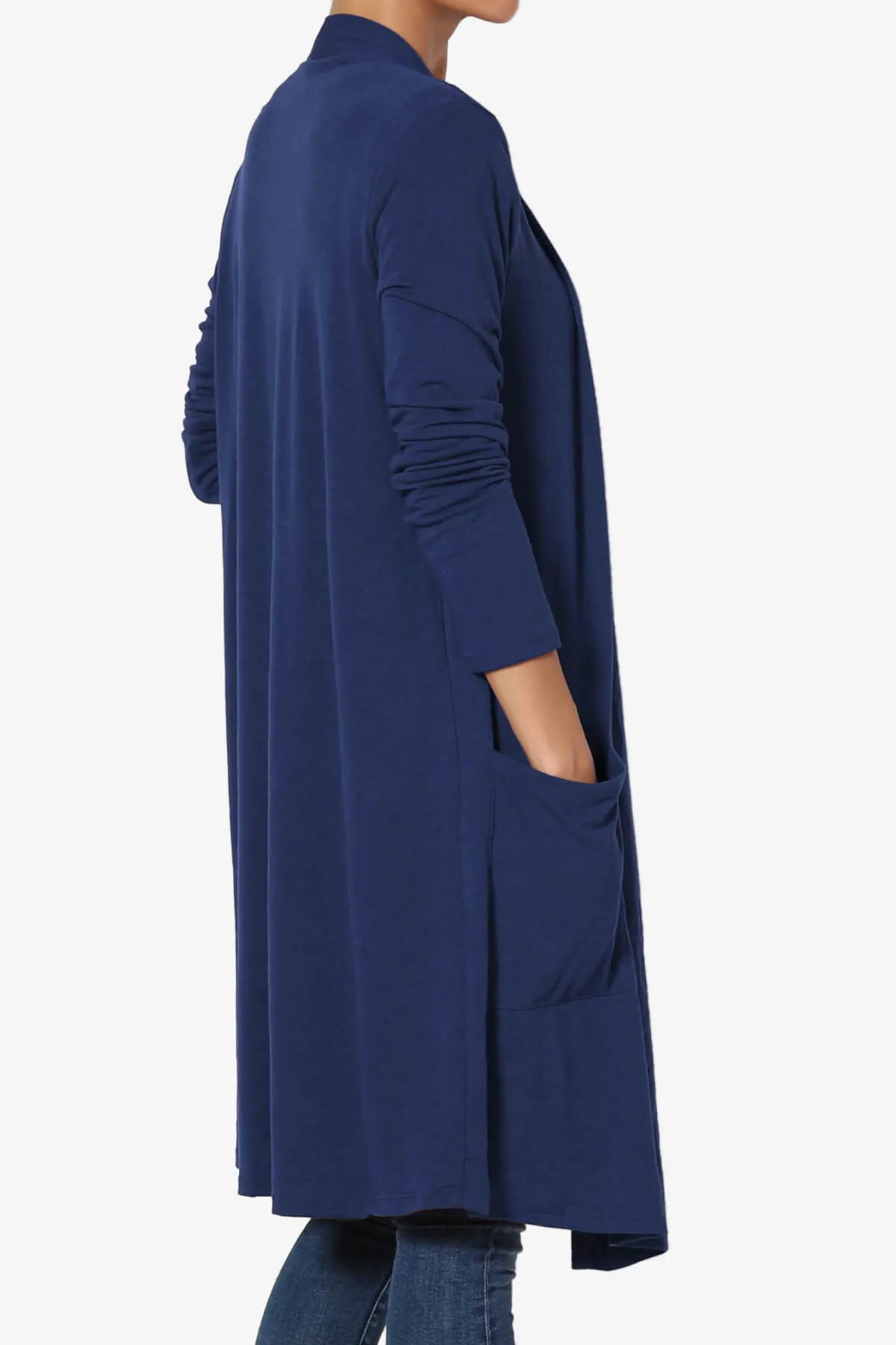 Daday Pocket Jersey Knee Length Cardigan PLUS