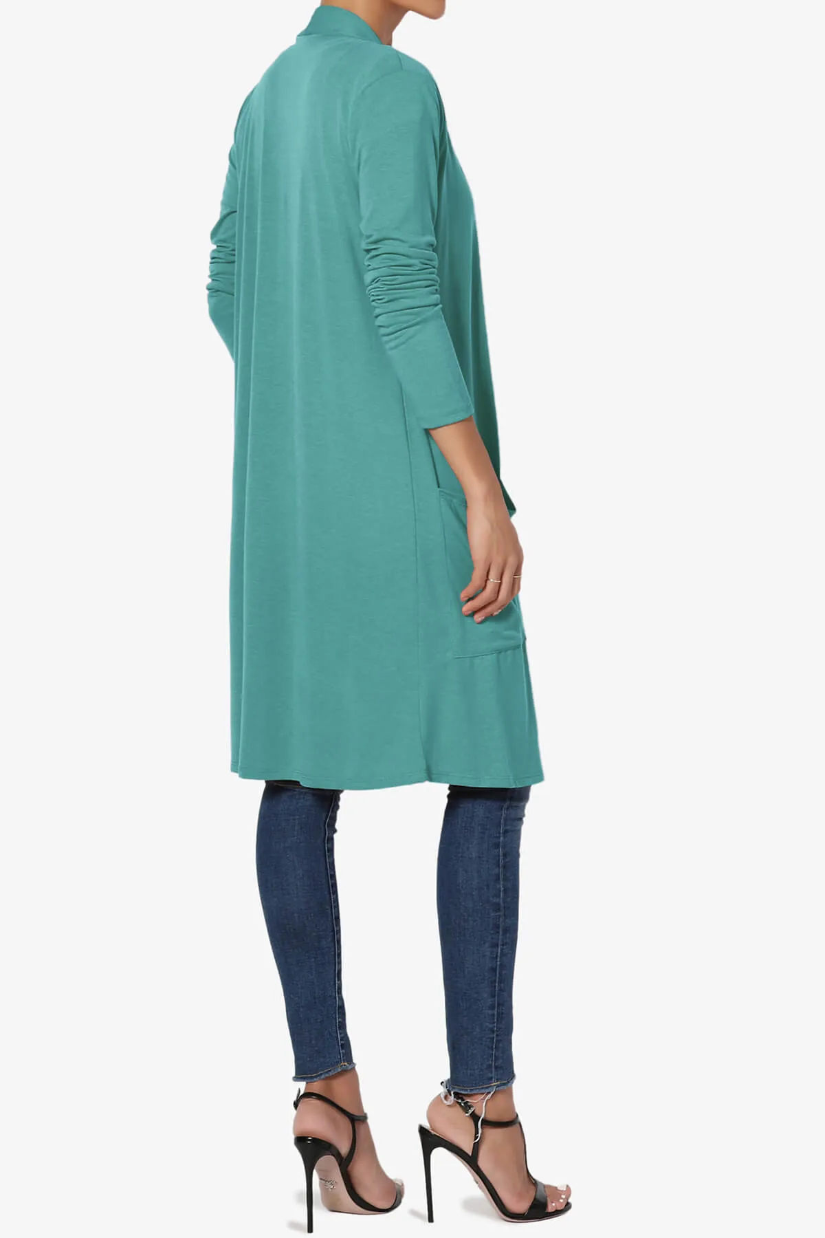 Daday Pocket Jersey Knee Length Cardigan PLUS