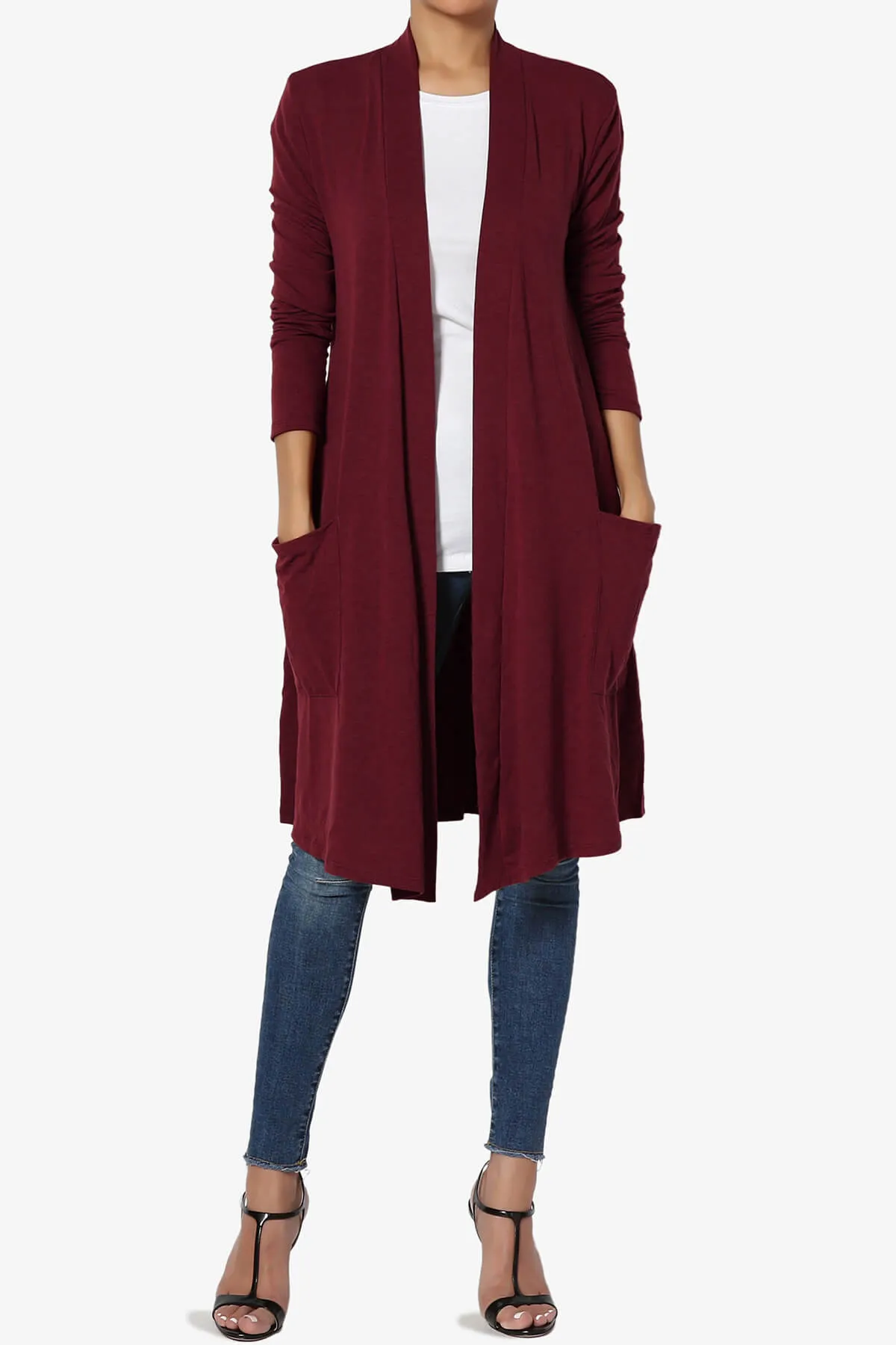 Daday Pocket Jersey Knee Length Cardigan PLUS