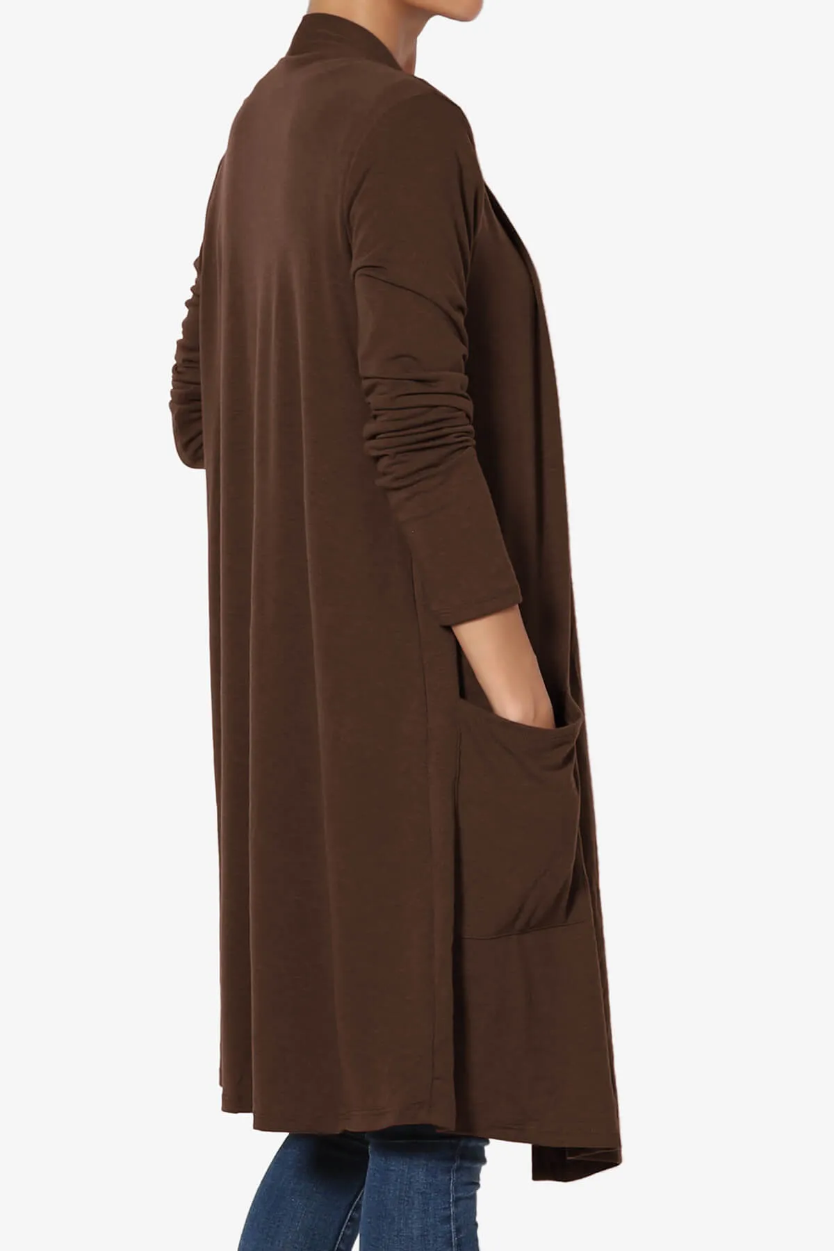 Daday Pocket Jersey Knee Length Cardigan PLUS