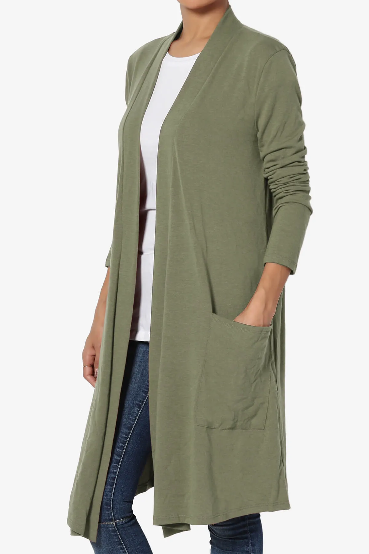Daday Pocket Jersey Knee Length Cardigan PLUS