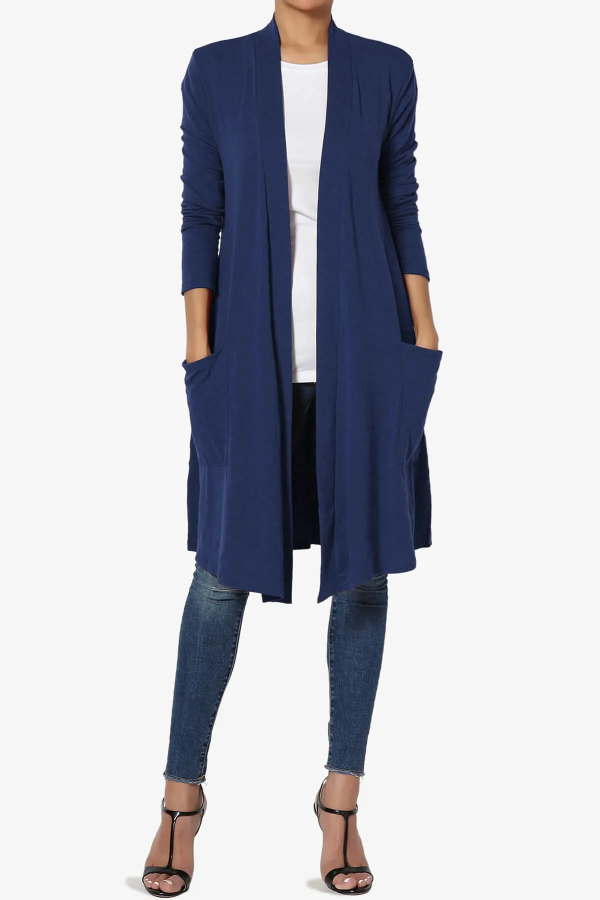 Daday Pocket Jersey Knee Length Cardigan PLUS