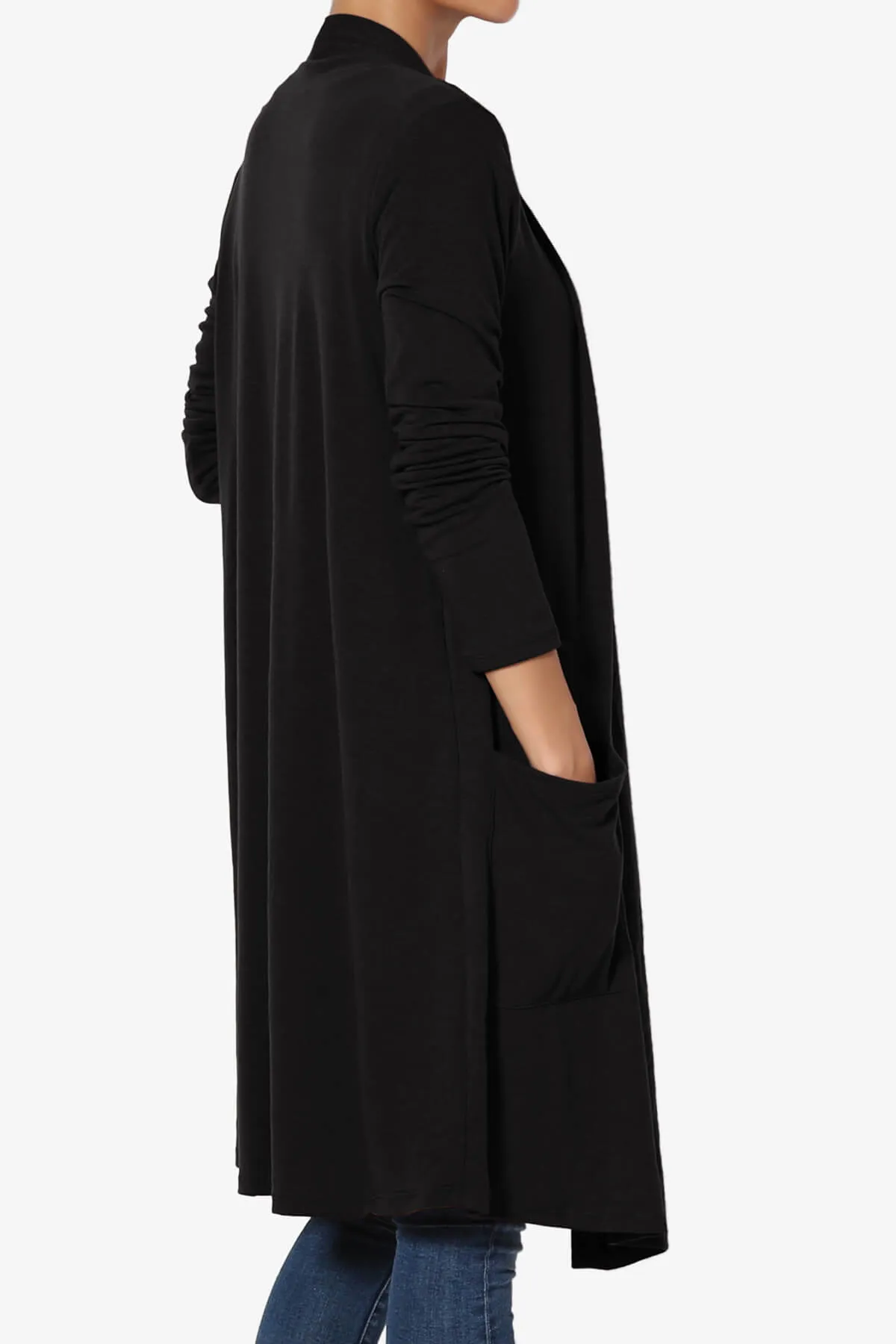 Daday Pocket Jersey Knee Length Cardigan PLUS