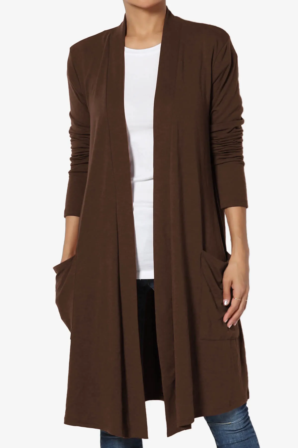Daday Pocket Jersey Knee Length Cardigan PLUS