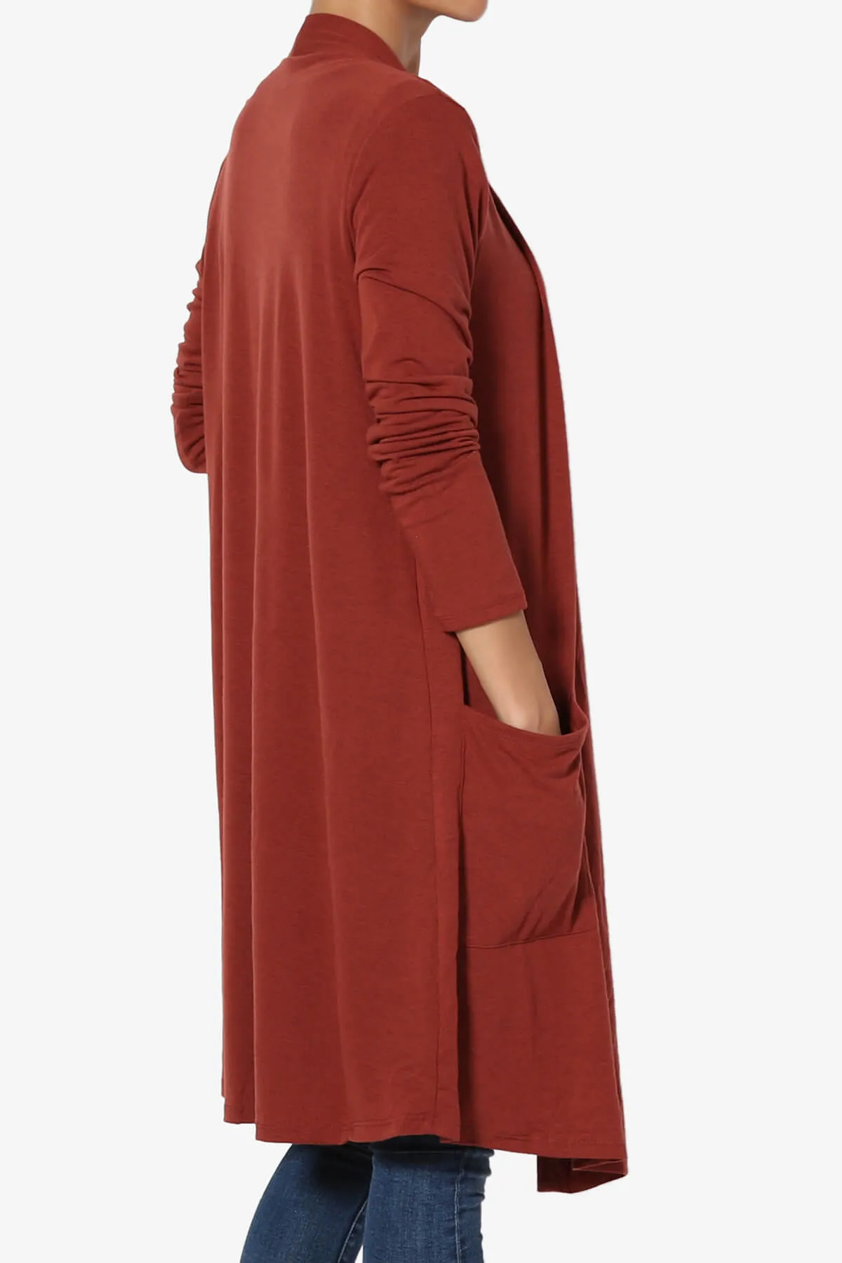 Daday Pocket Jersey Knee Length Cardigan PLUS