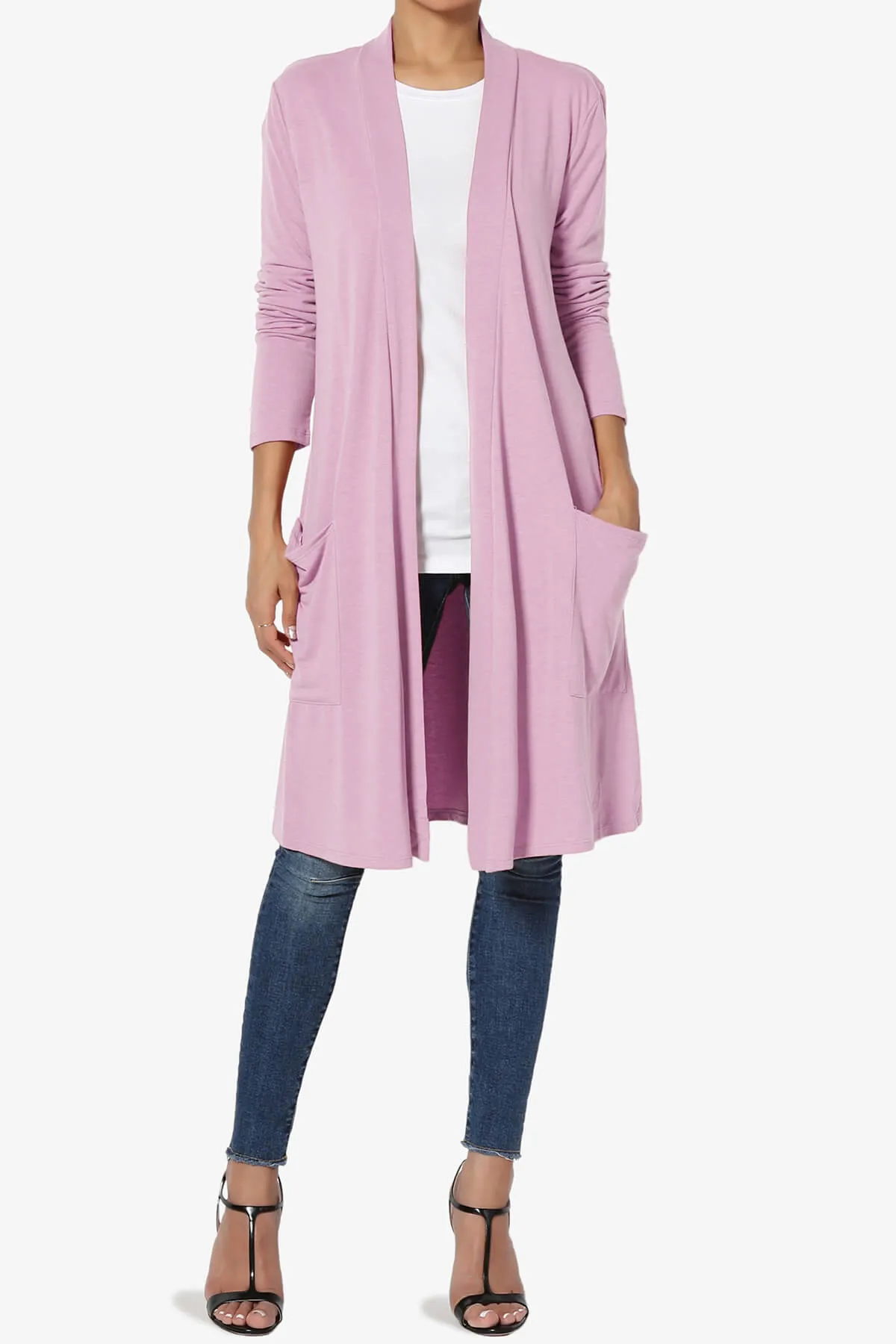 Daday Pocket Jersey Knee Length Cardigan PLUS