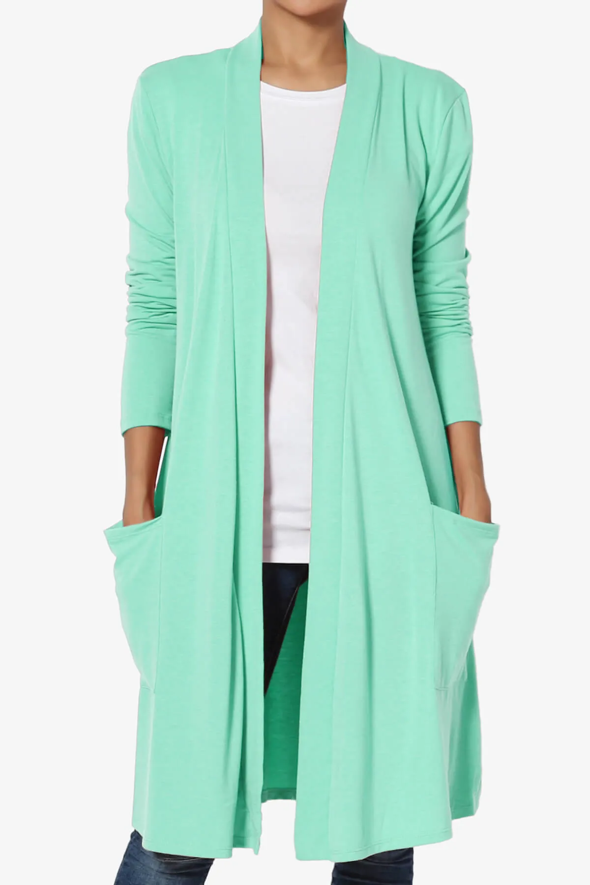 Daday Pocket Jersey Knee Length Cardigan PLUS