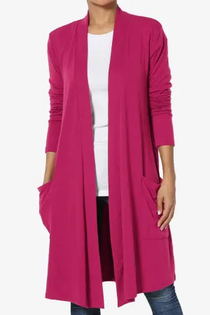 Daday Pocket Jersey Knee Length Cardigan PLUS